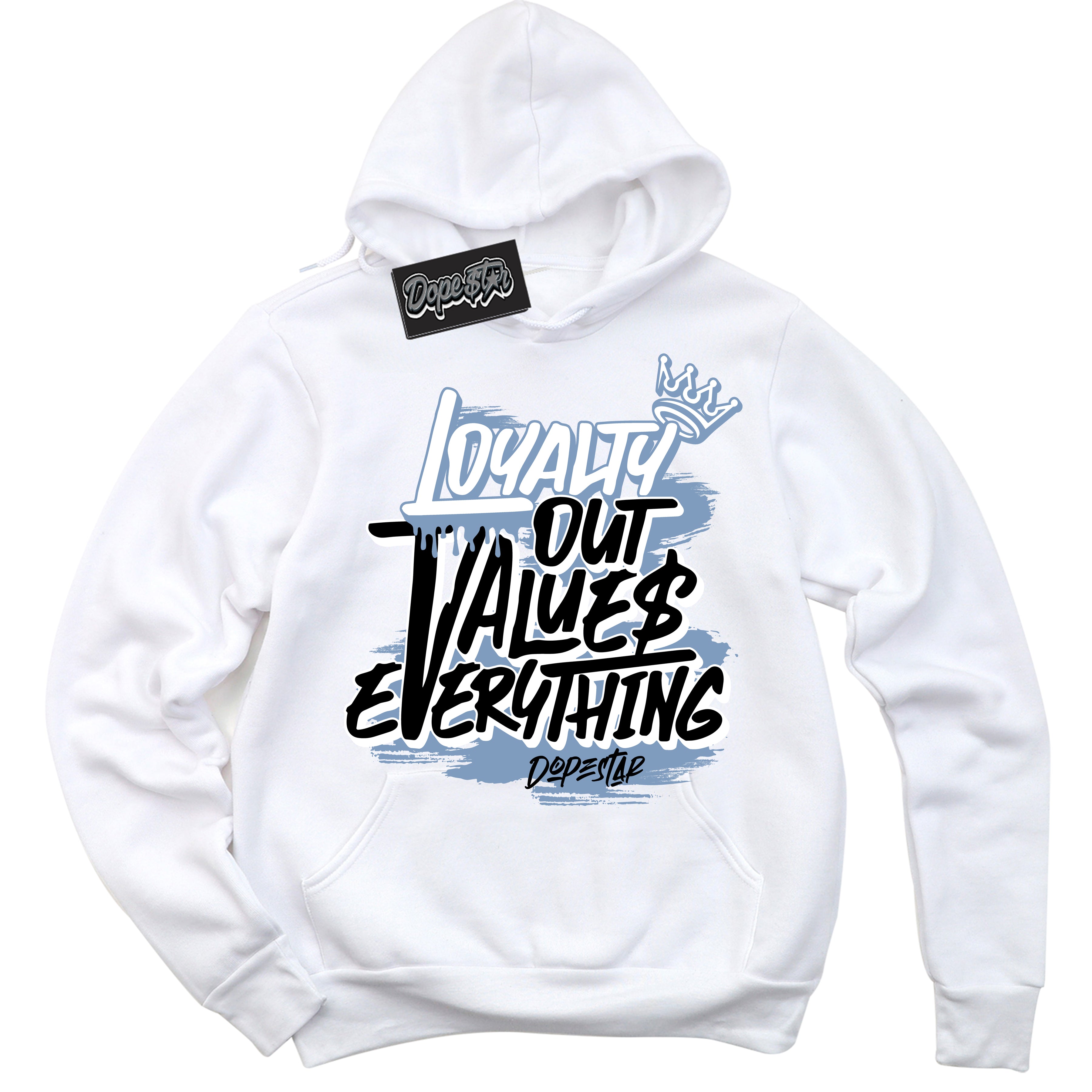 Cool White Hoodie with “ Loyalty Out Values Everything ”  design that Perfectly Matches Concord 1s Sneakers.