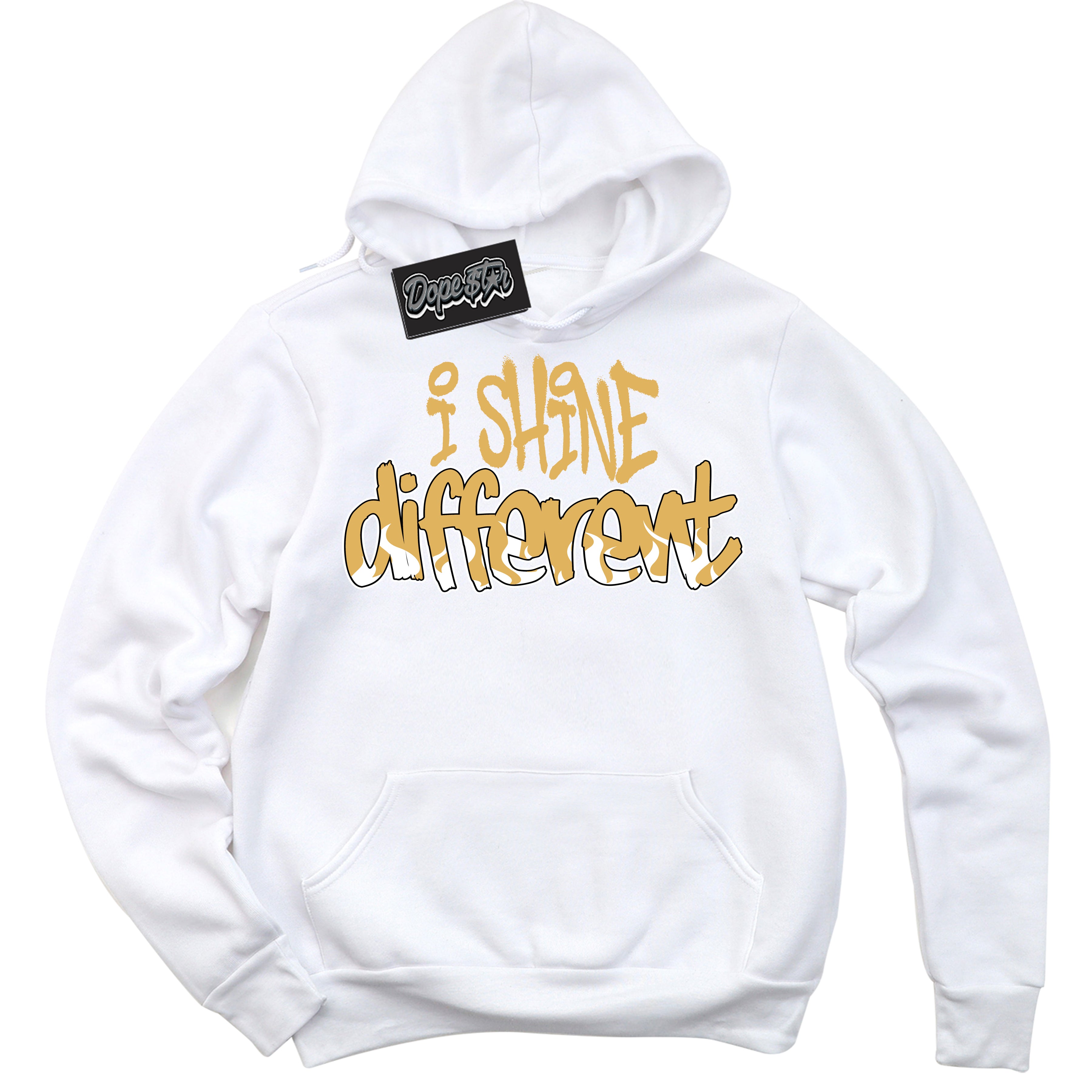 Cool White Hoodie with “ I Shine Different ”  design that Perfectly Matches Gold Swoosh 1s Sneakers.