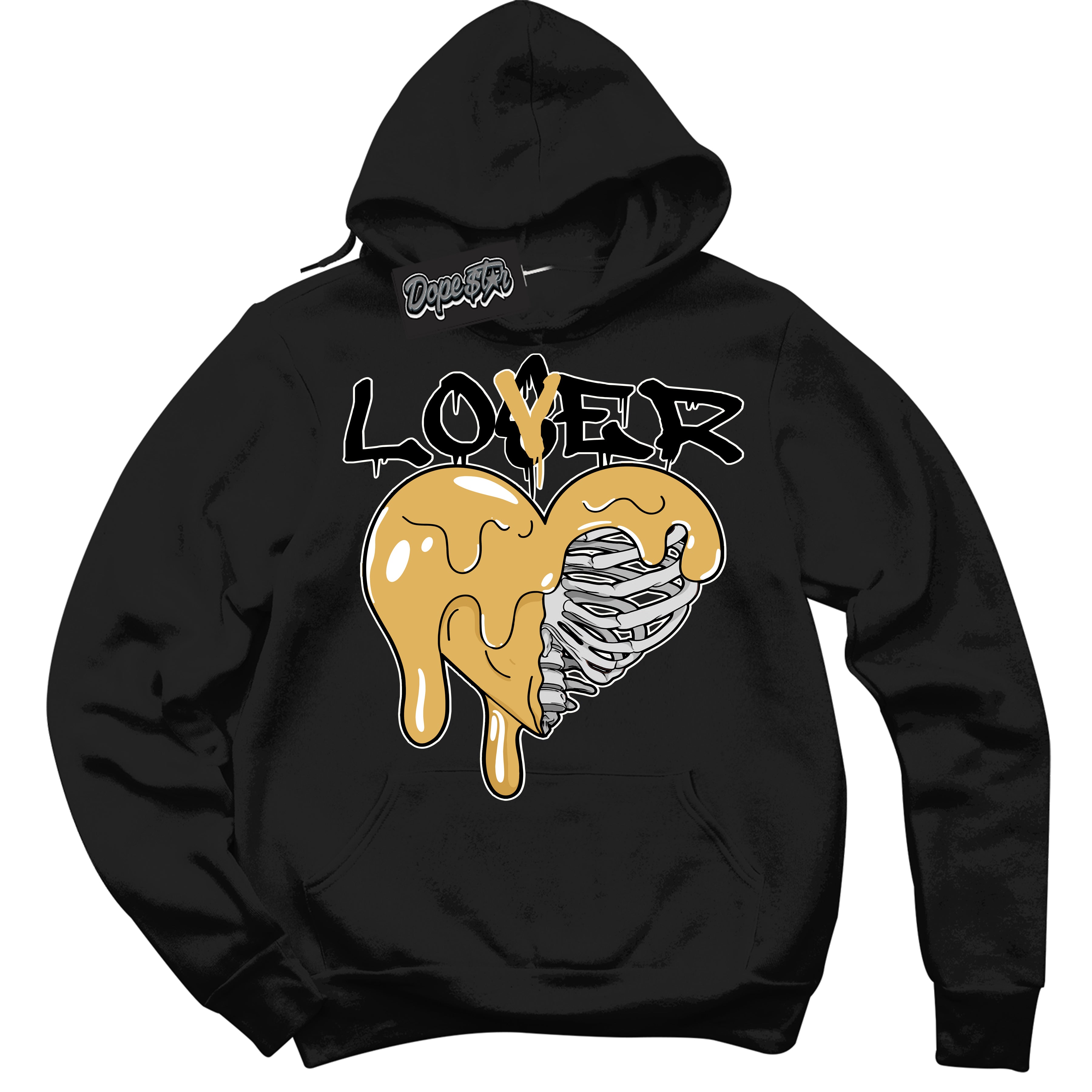 Cool Black Hoodie with “ Lover Loser ”  design that Perfectly Matches Gold Swoosh 1s Sneakers.