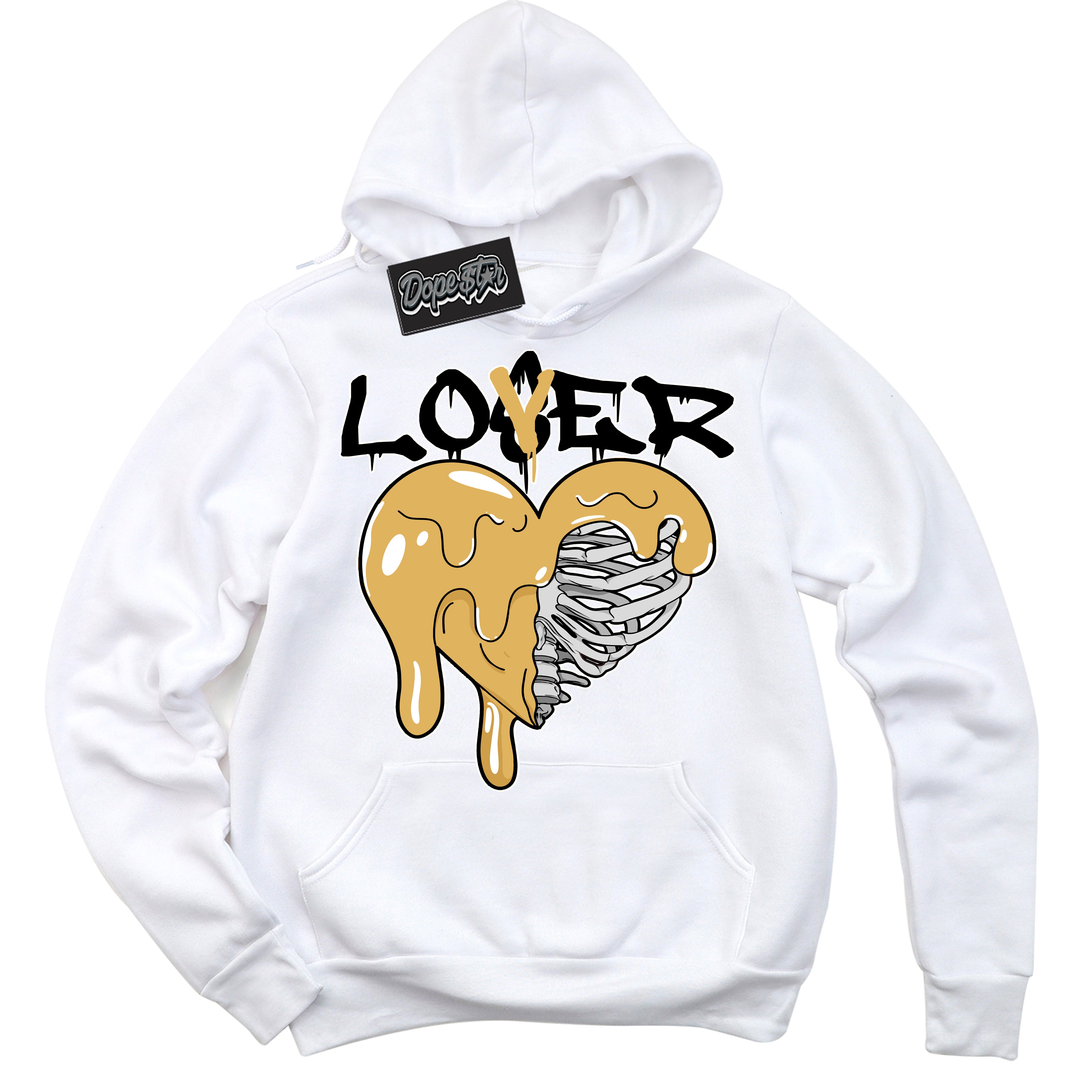 Cool White Hoodie with “ Lover Loser ”  design that Perfectly Matches Gold Swoosh 1s Sneakers.