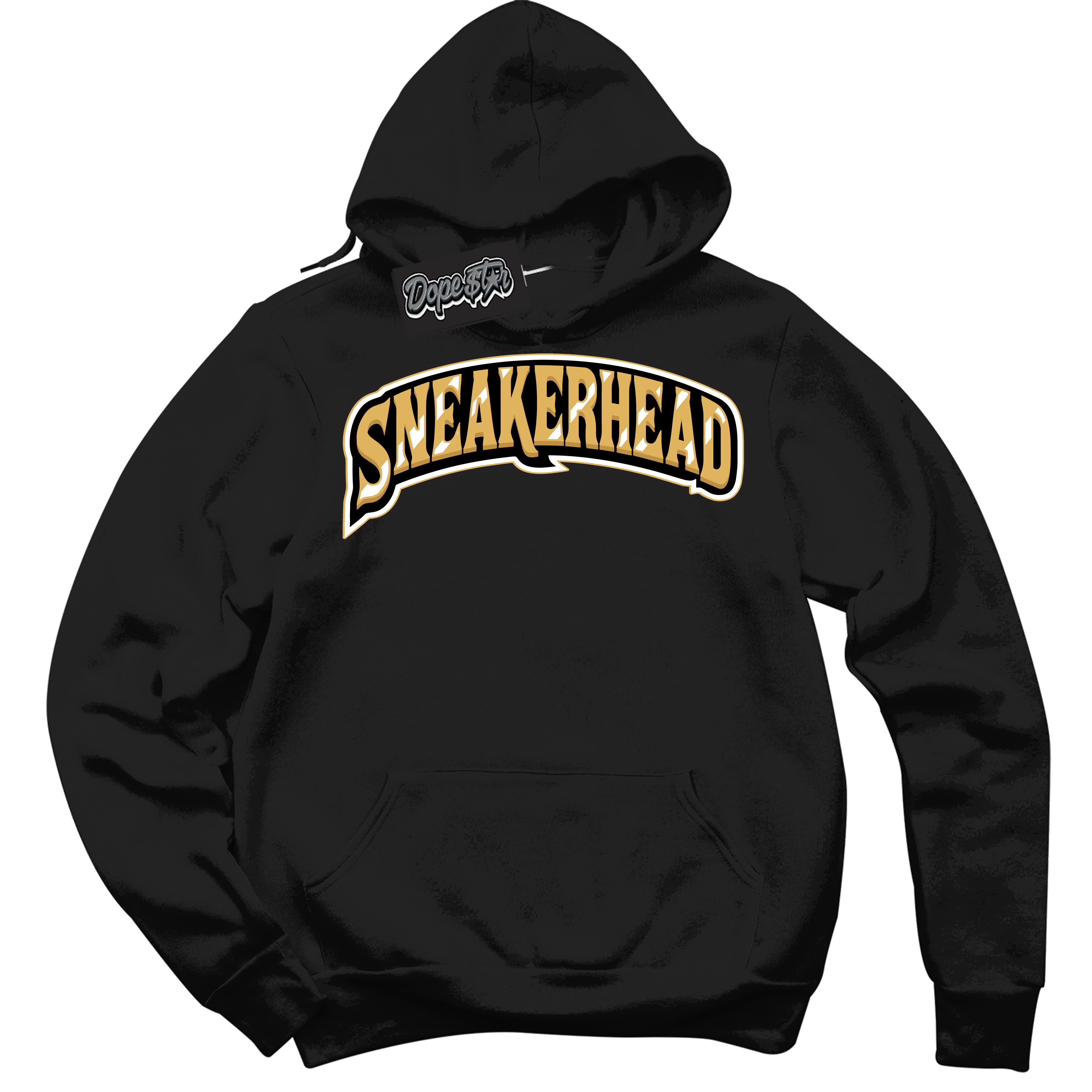 Cool Black Hoodie with “ Sneakerhead ”  design that Perfectly Matches Gold Swoosh 1s Sneakers.