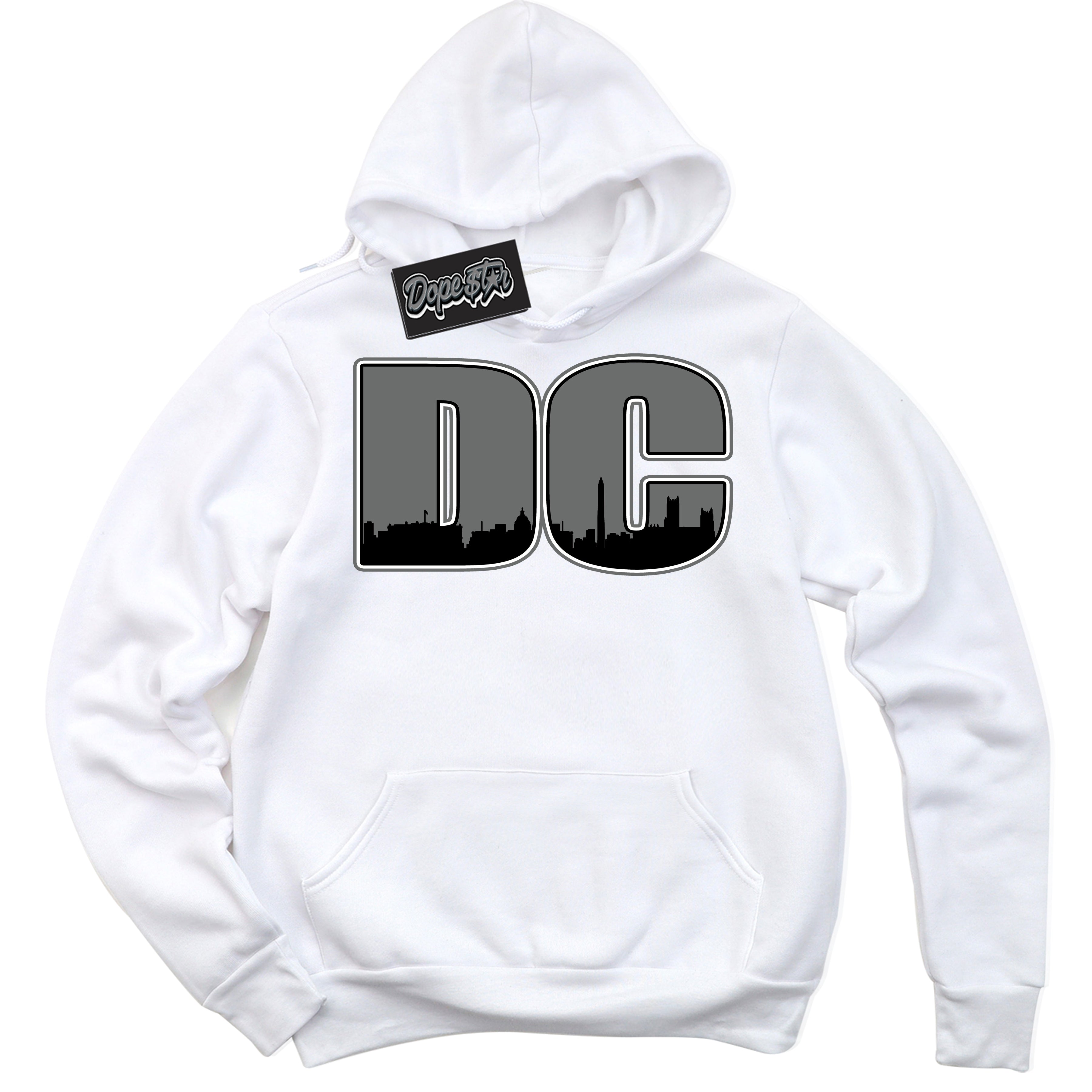 Cool White Hoodie with “DC” design that Perfectly Matches Iron Grey 1s Jordans.