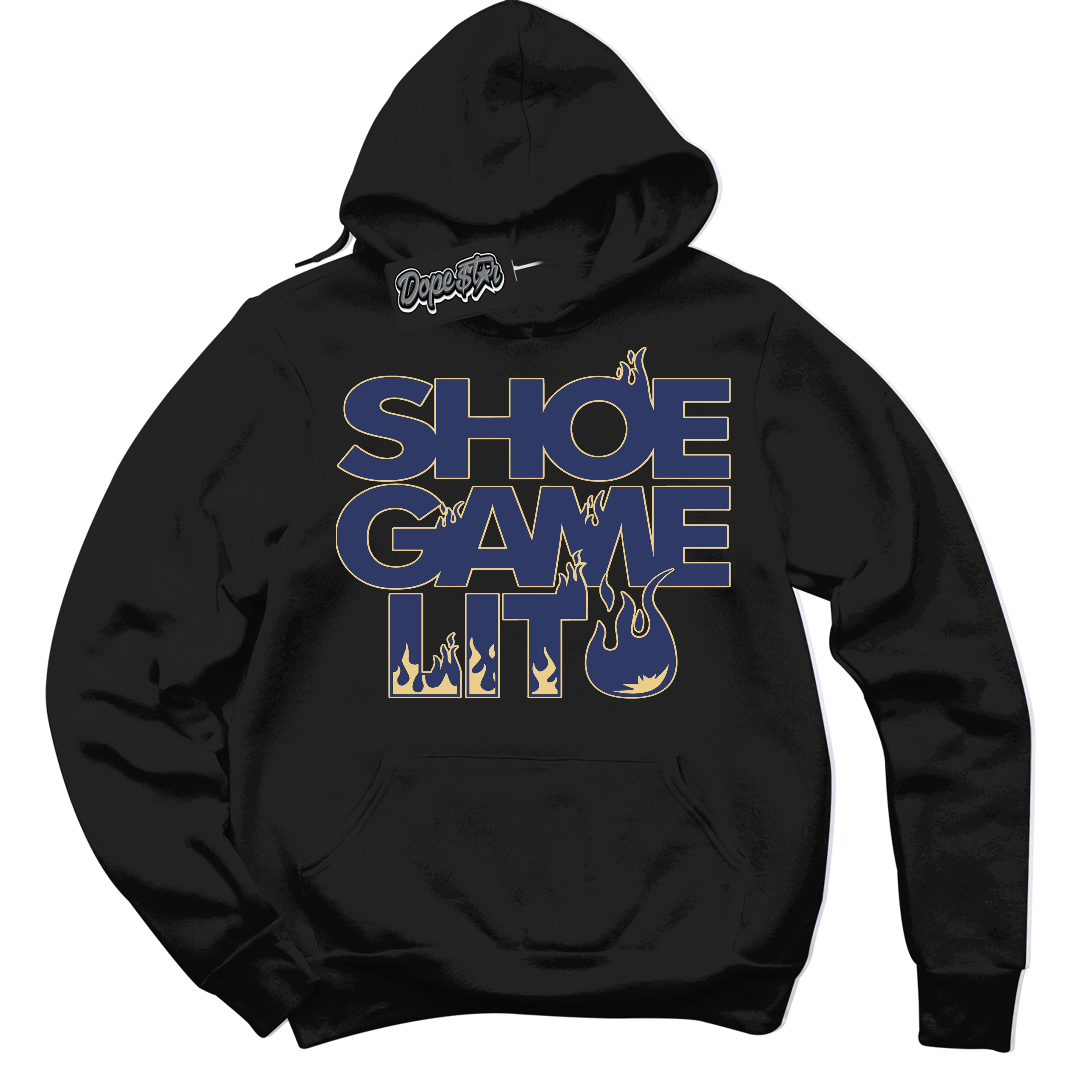 AJ1 Low Method of Make Midnight Navy Metallic Gold ‘Shoe Game Lit – Black Streetwear Hoodie | Sneaker Matching sweatshirt for AJ1 Low Method of Make Midnight Navy Metallic Gold | Graphic Hoodie for Men & Women Streetwear by Sneaker Shirts Outlet.