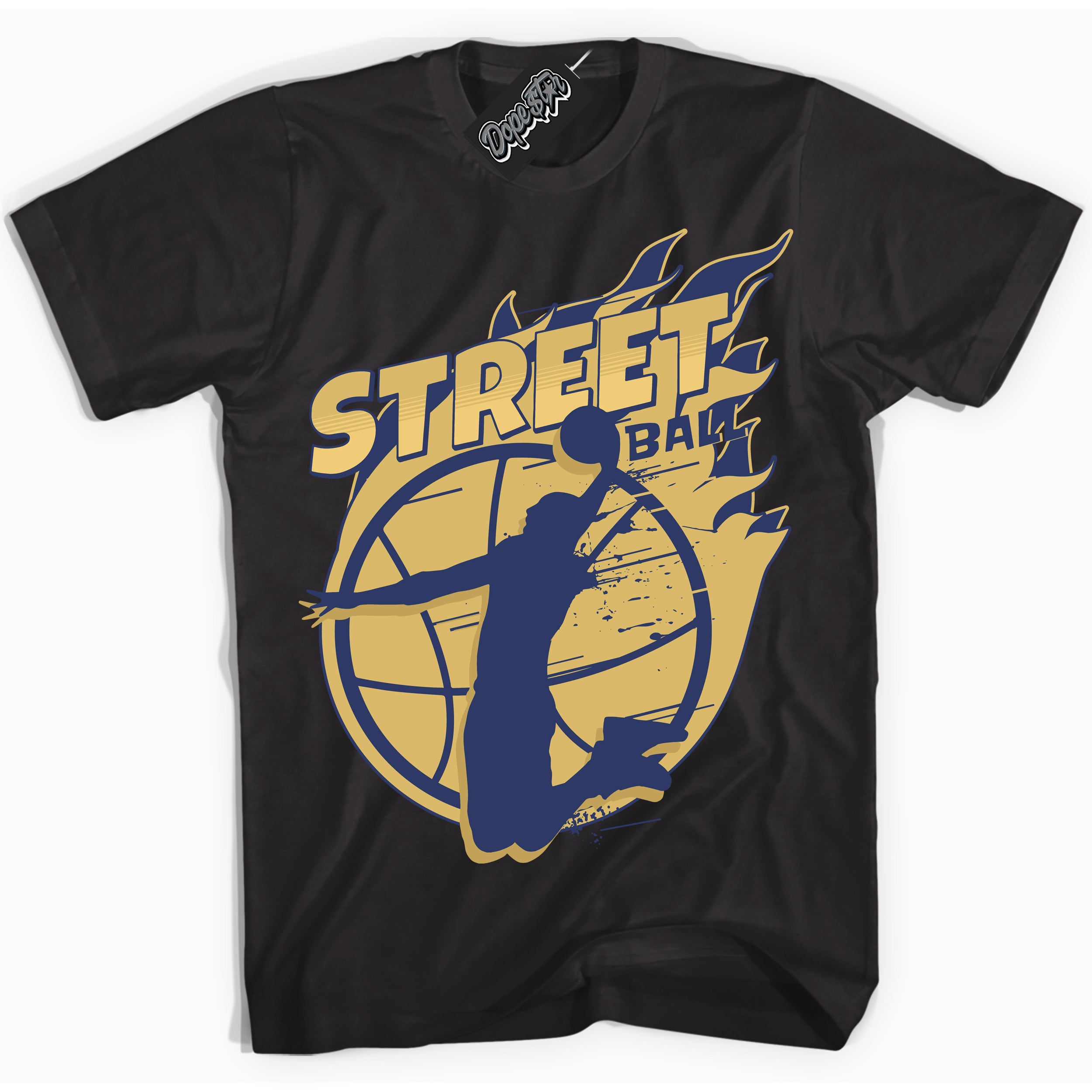 AJ1 Low Method of Make Midnight Navy Metallic Gold ‘Street Ball – Black Streetwear T-Shirt | Sneaker Matching shirt for AJ1 Low Method of Make Midnight Navy Metallic Gold | Graphic Tee for Men & Women Streetwear by Sneaker Shirts Outlet.