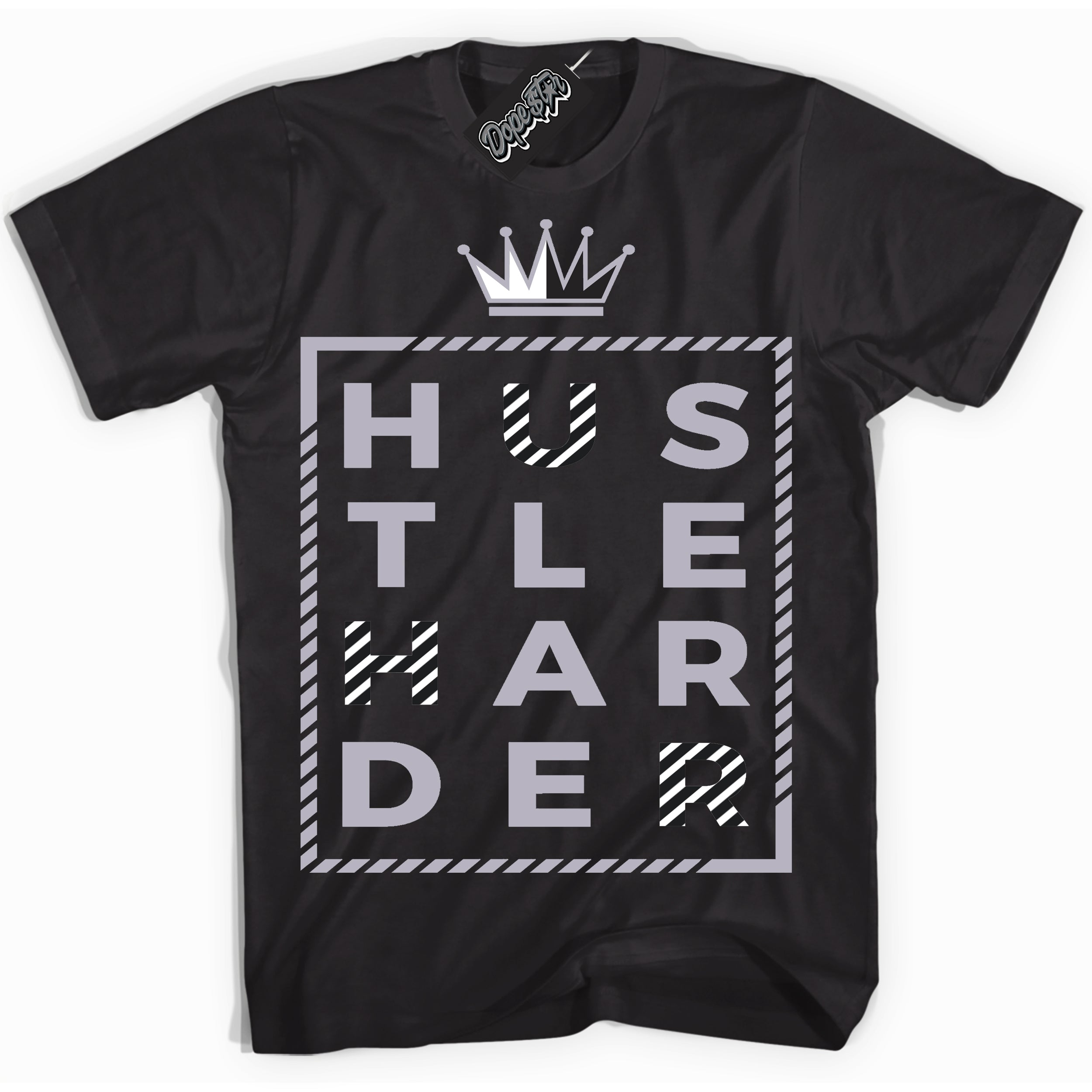 Cool Black Shirt with “ Hustle Harder ” design that perfectly matches OG Barons 1s Jordans.
