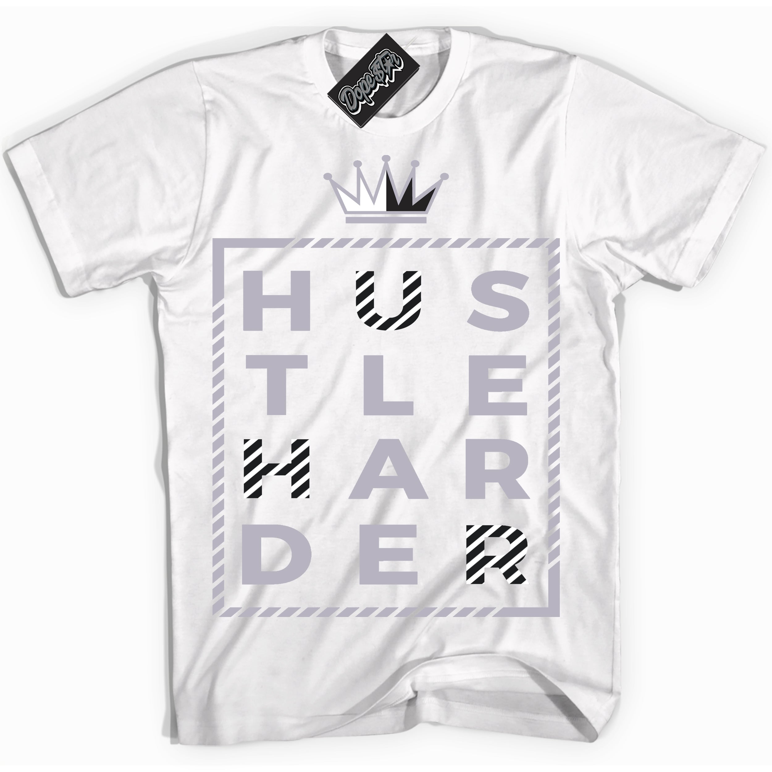 Cool White Shirt with “ Hustle Harder ” design that perfectly matches OG Barons 1s Jordans.