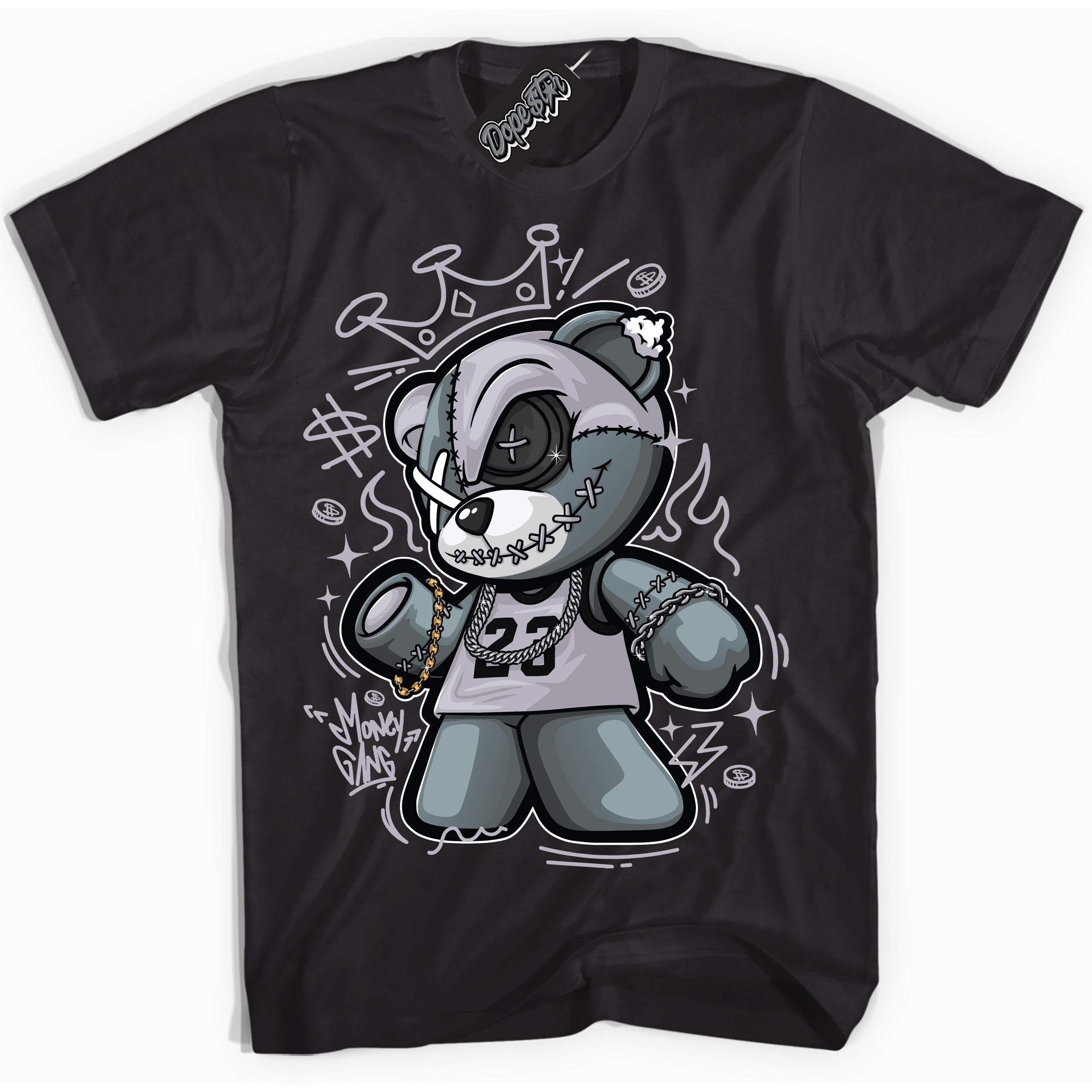 Cool Black Shirt with “ Money Gang Bear ” design that perfectly matches OG Barons 1s Jordans.