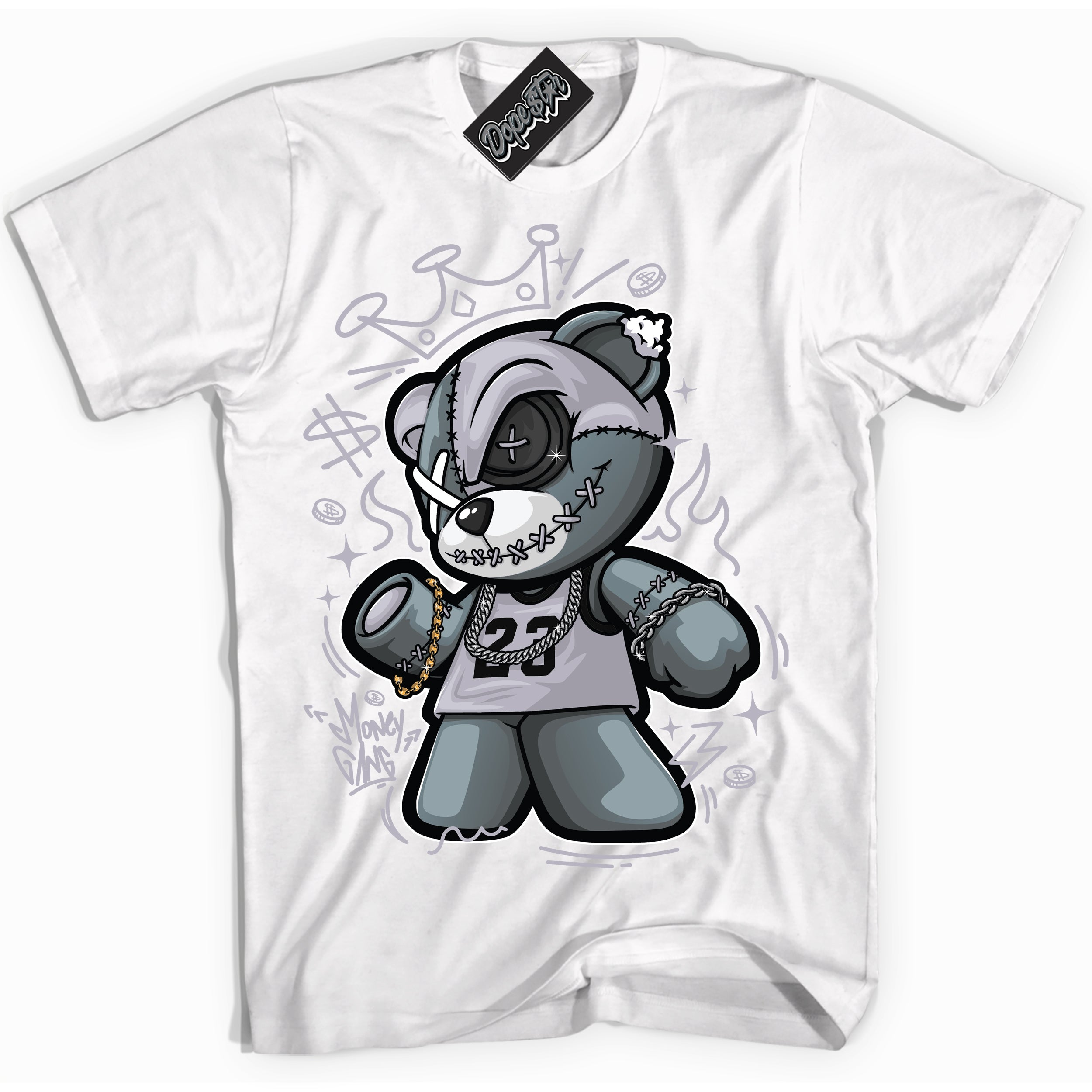 Cool White Shirt with “ Money Gang Bear ” design that perfectly matches OG Barons 1s Jordans.