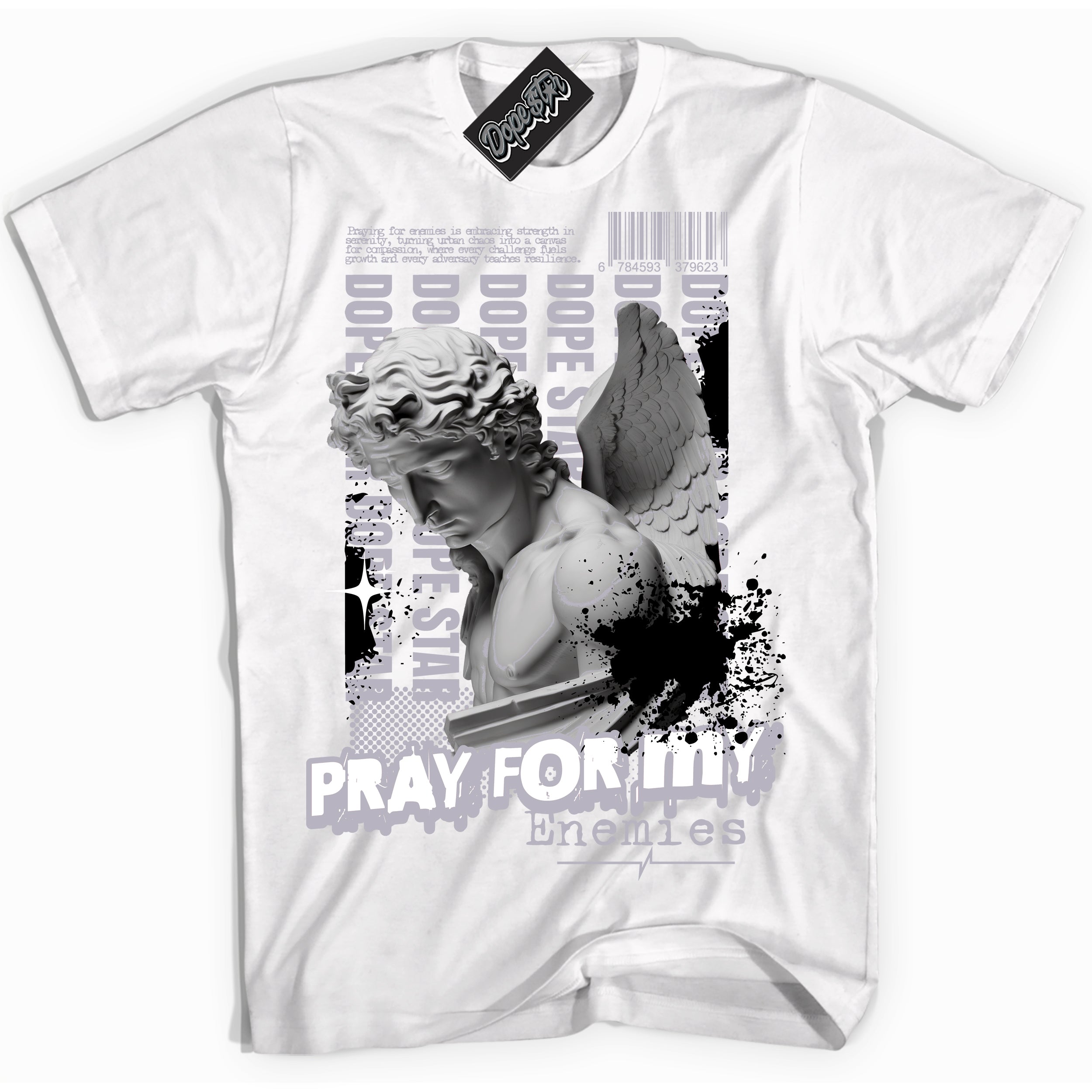 Cool White Shirt with “ Pray Enemies ” design that perfectly matches OG Barons 1s Jordans.