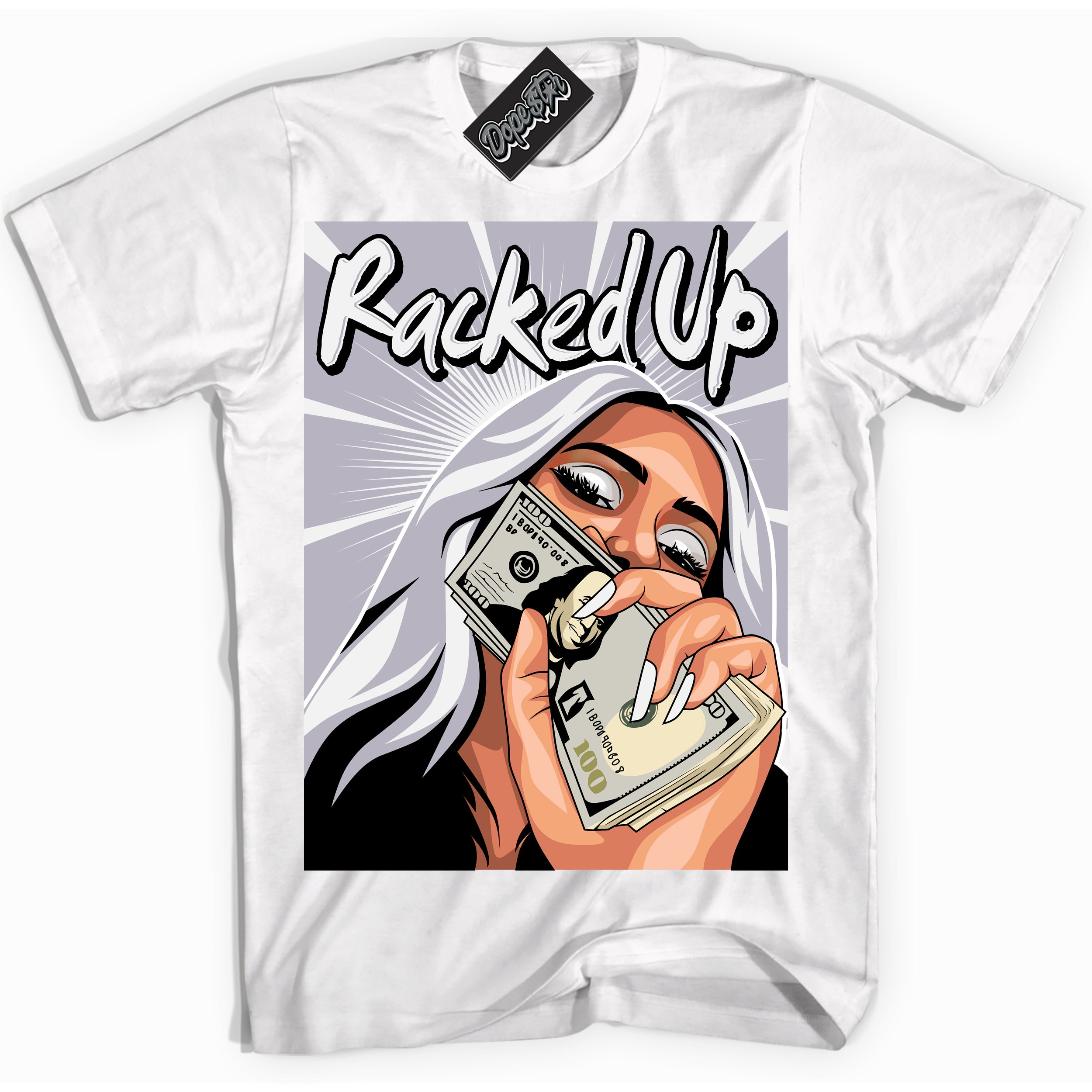 Cool White Shirt with “ Racked Up ” design that perfectly matches OG Barons 1s Jordans.