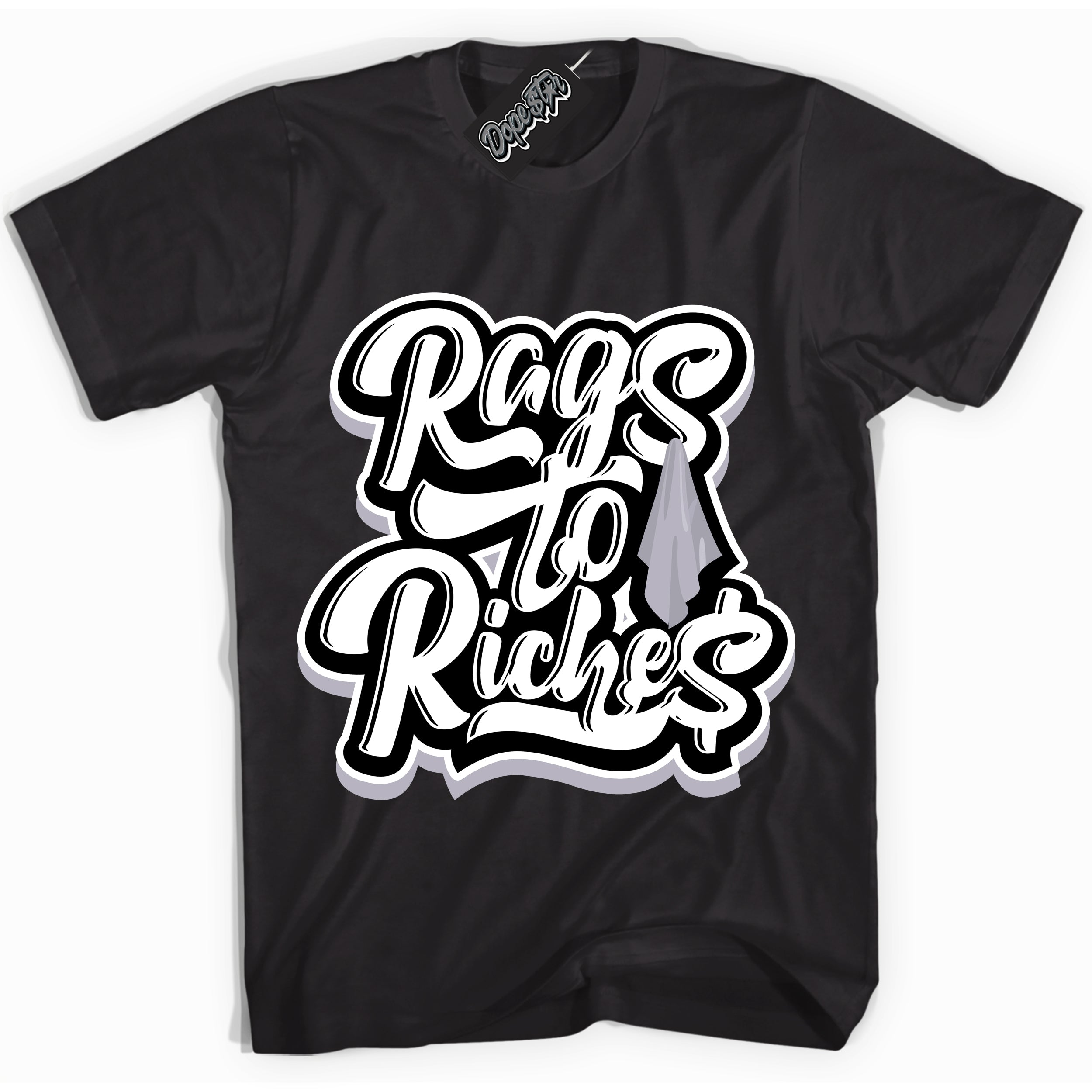 Cool Black Shirt with “ Rags To Riches ” design that perfectly matches OG Barons 1s Jordans.