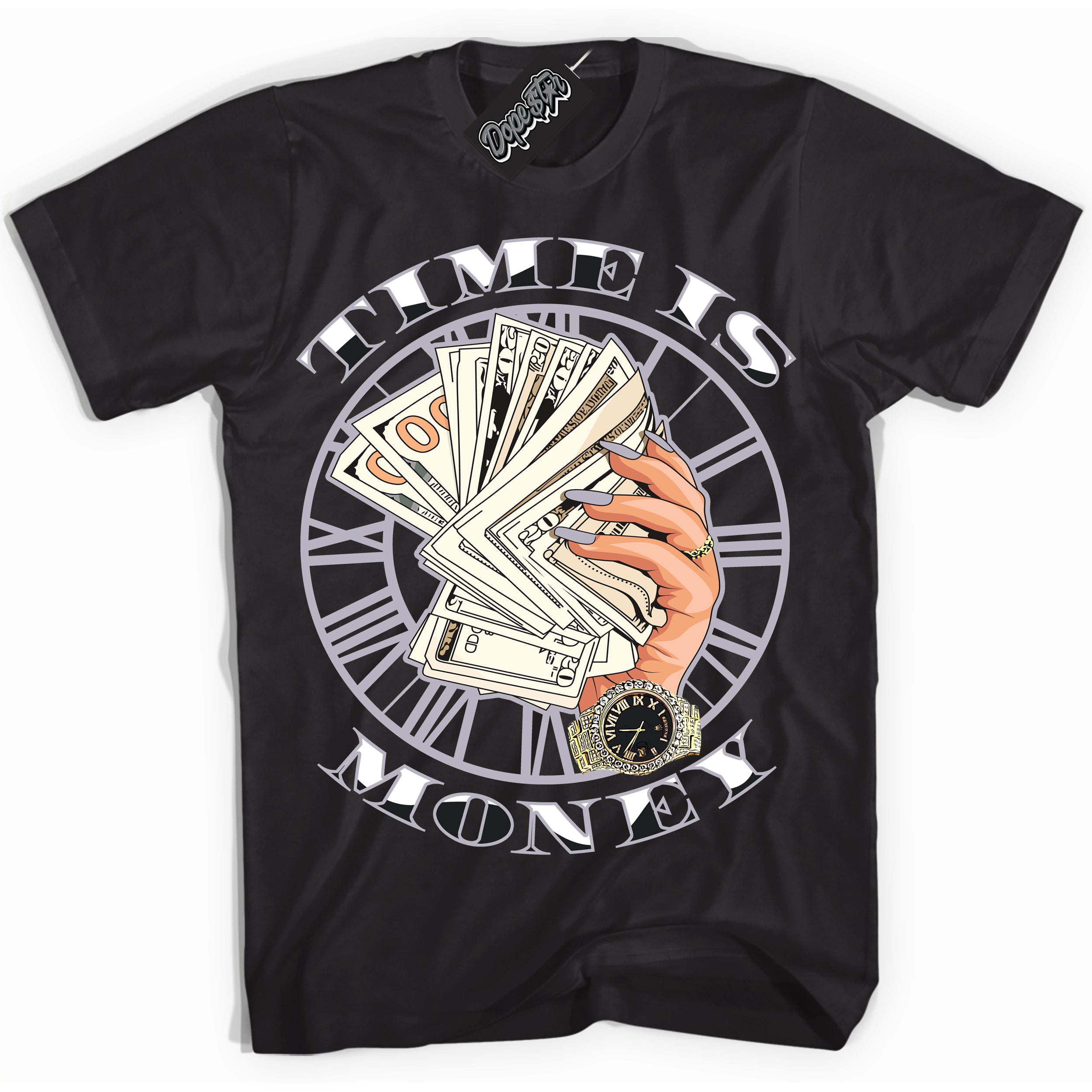 Cool Black Shirt with “ Time Is Money ” design that perfectly matches OG Barons 1s Jordans.