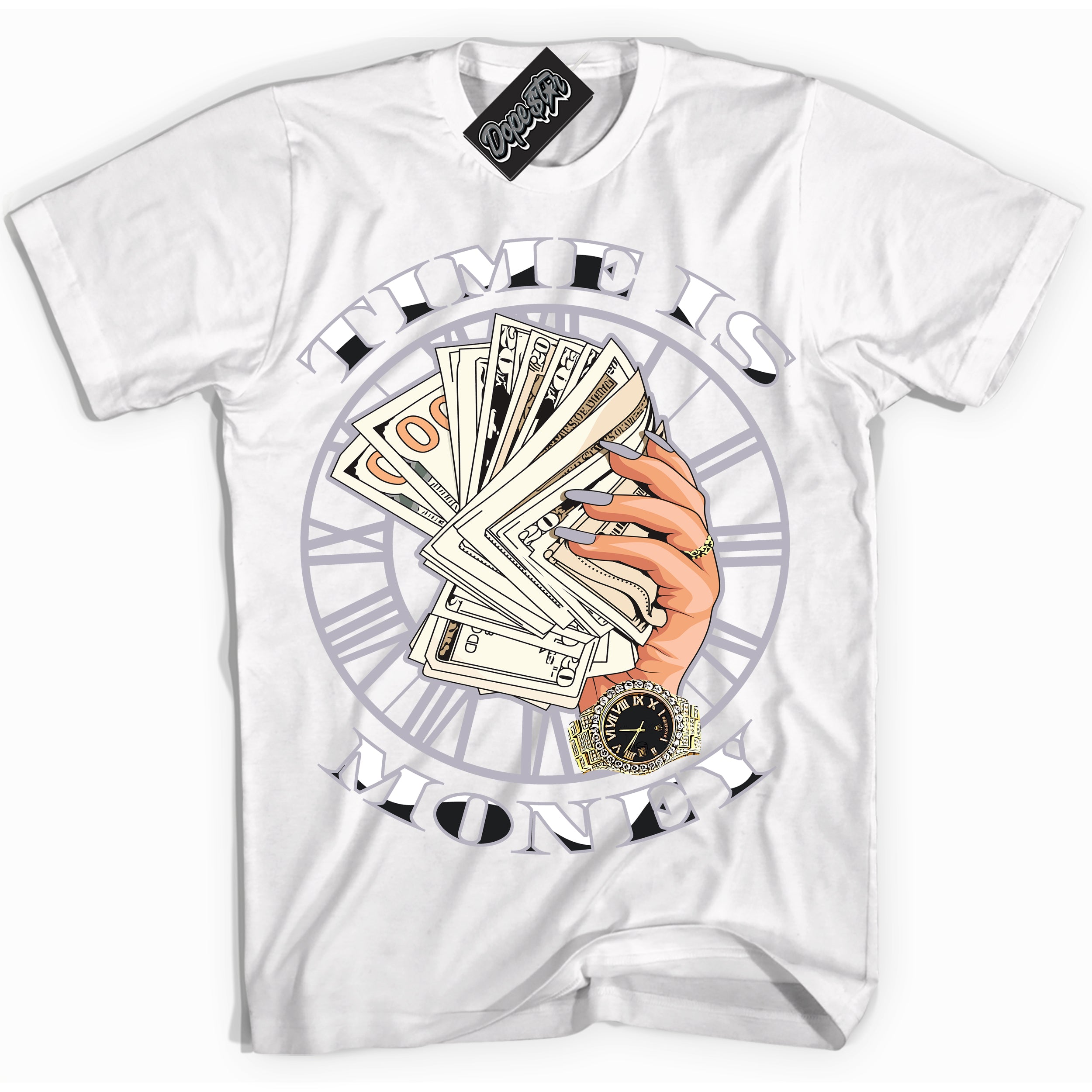 Cool White Shirt with “ Time Is Money ” design that perfectly matches OG Barons 1s Jordans.