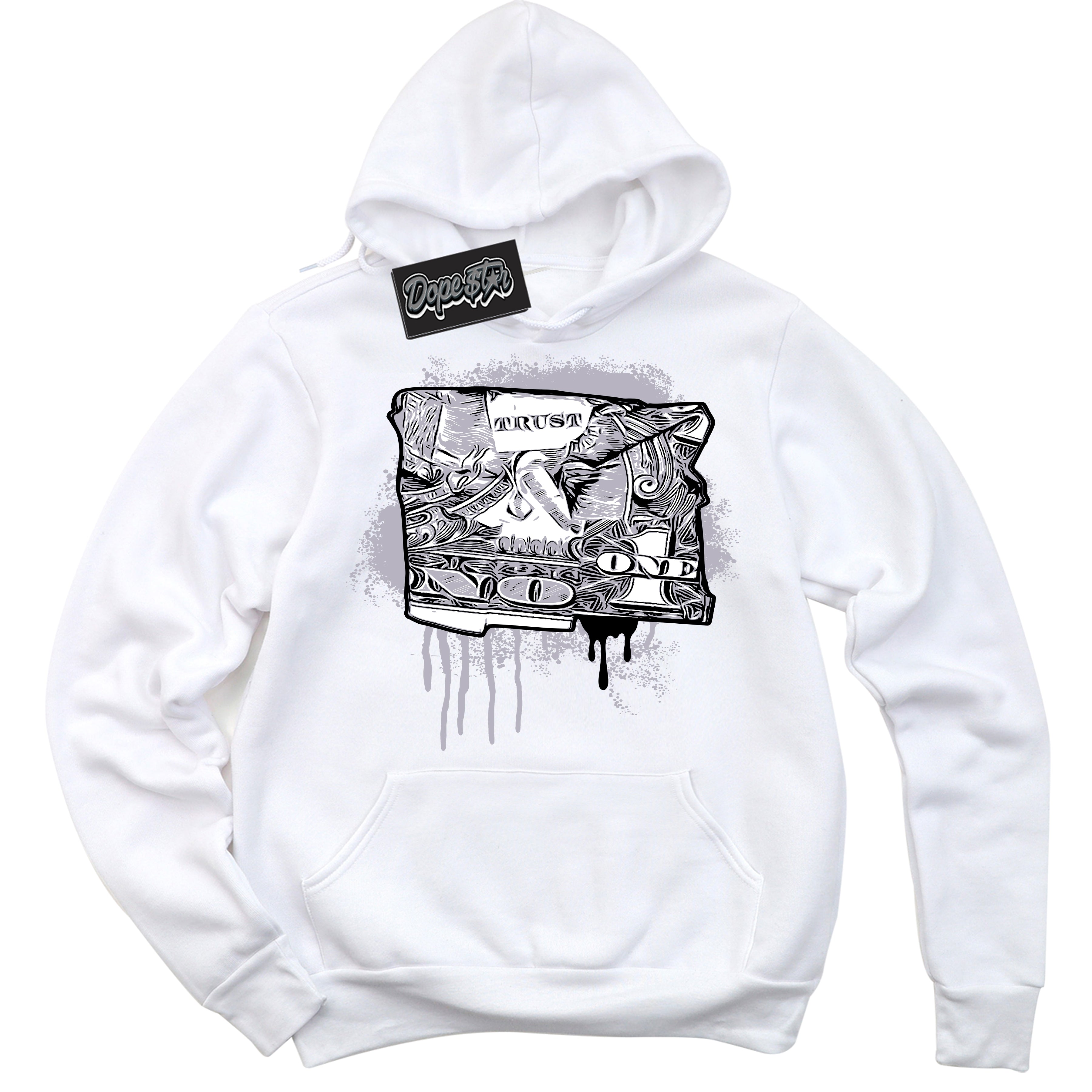 Cool White Hoodie with “ Trust No One Dollar ”  design that Perfectly Matches OG Barons 1s Jordans.