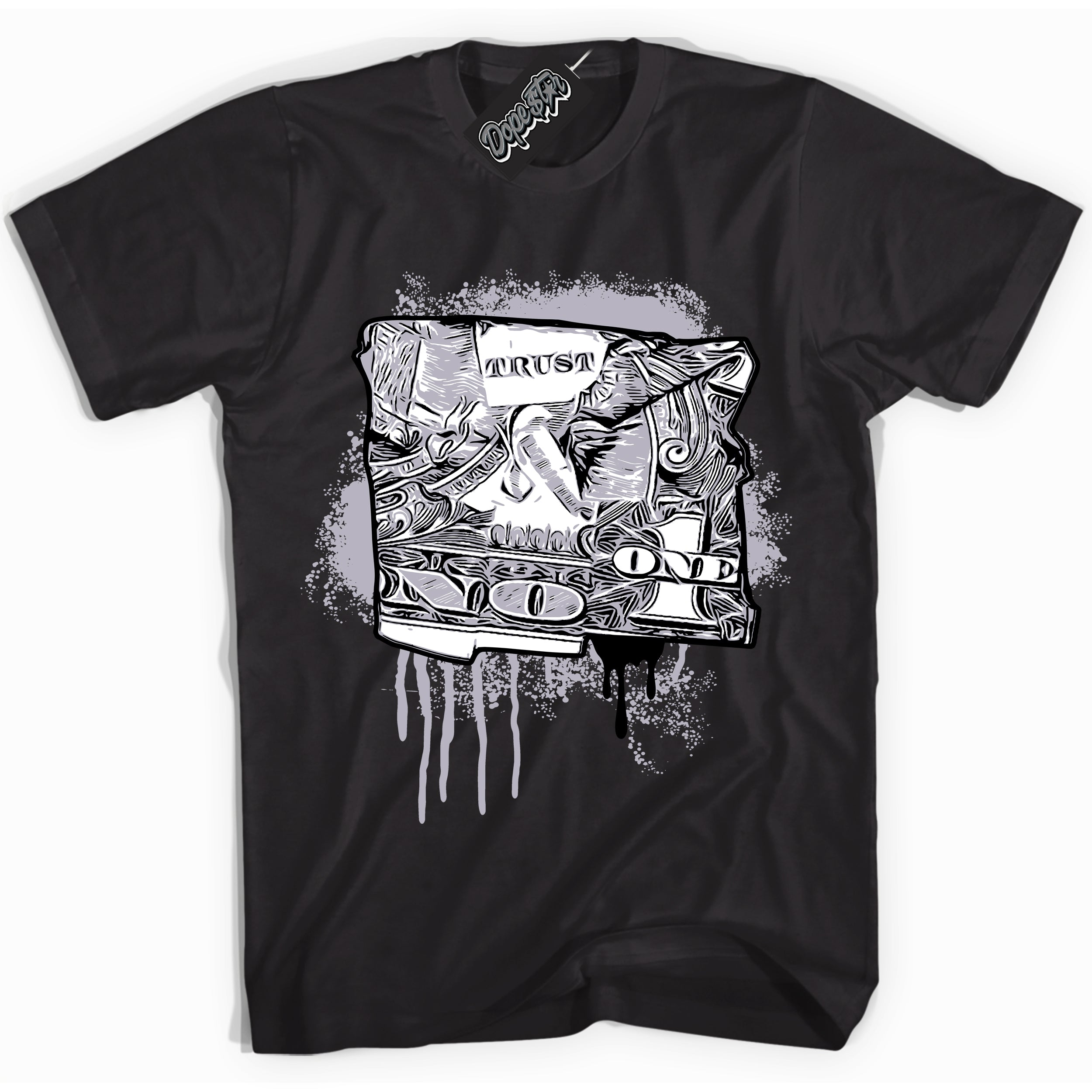 Cool Black Shirt with “ Trust No One Dollar ” design that perfectly matches OG Barons 1s Jordans.