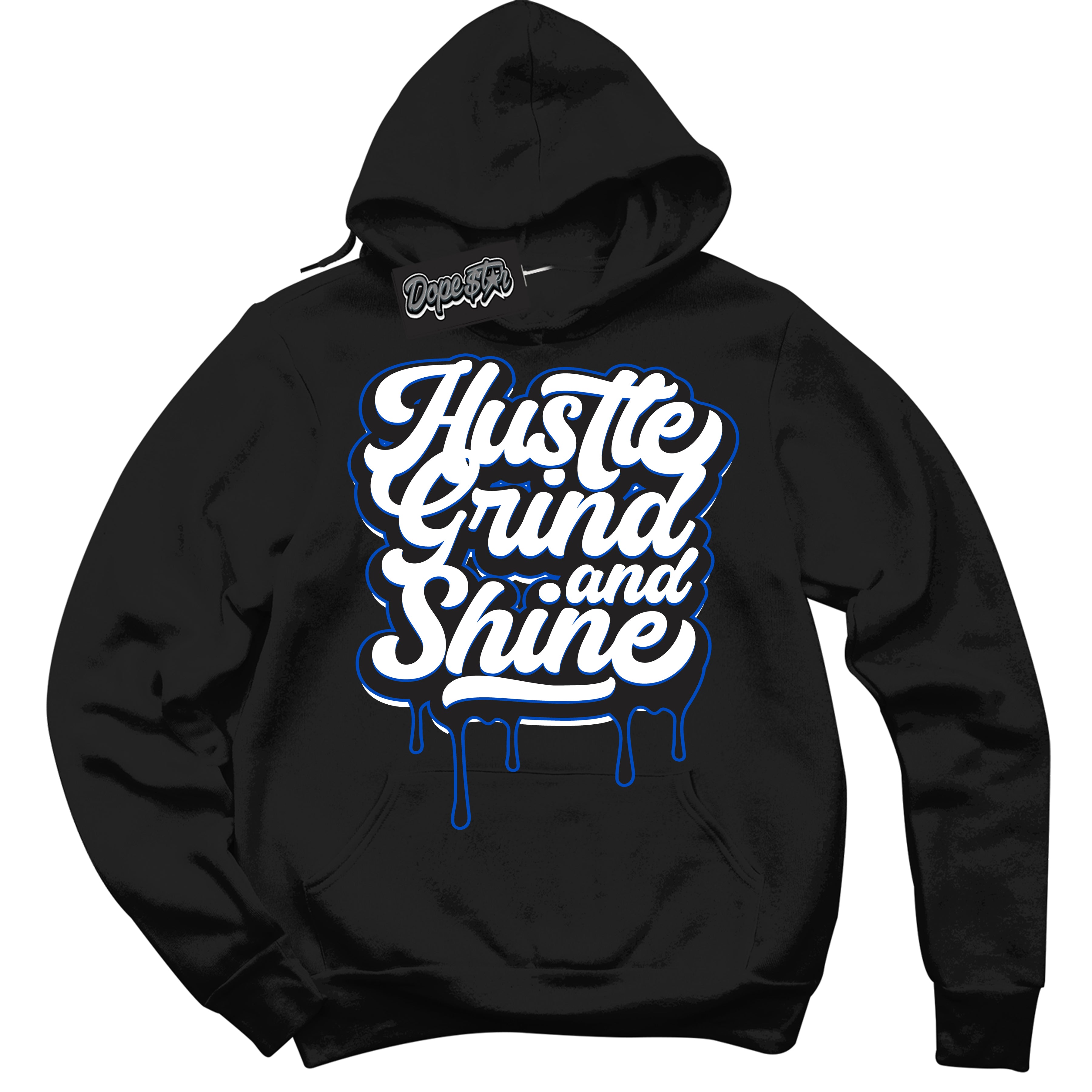 Cool Black Hoodie with “ Hustle Grind And Shine ”  design that Perfectly Matches Quai 54 1s Sneakers.