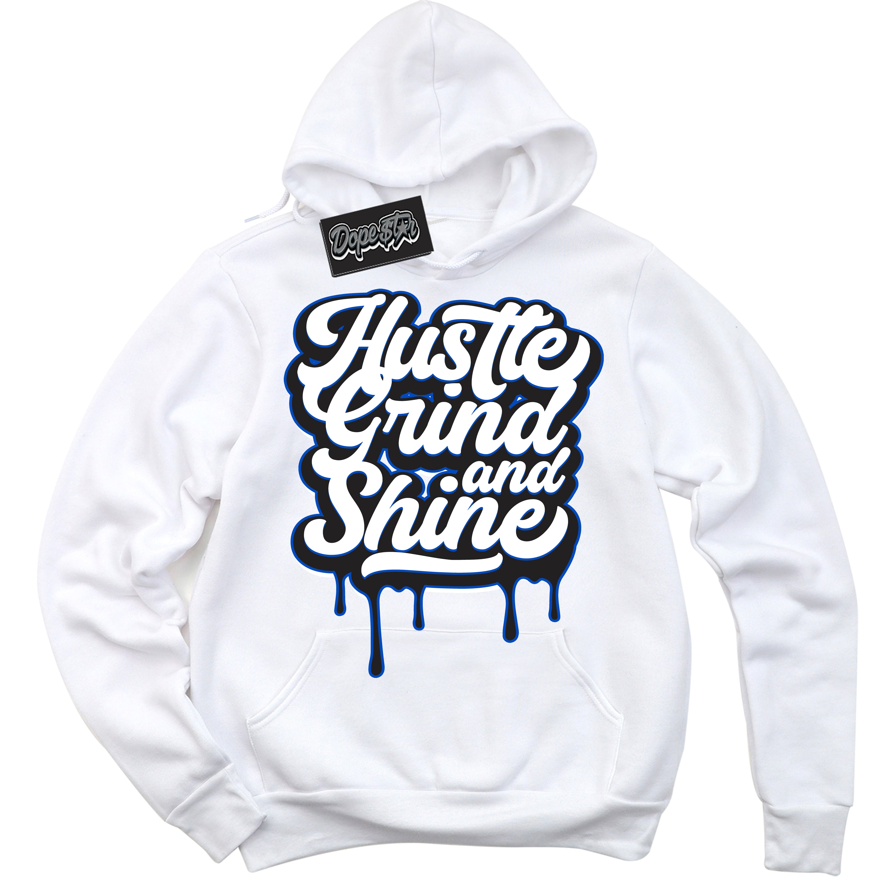 Cool White Hoodie with “ Hustle Grind And Shine ”  design that Perfectly Matches Quai 54 1s Sneakers.