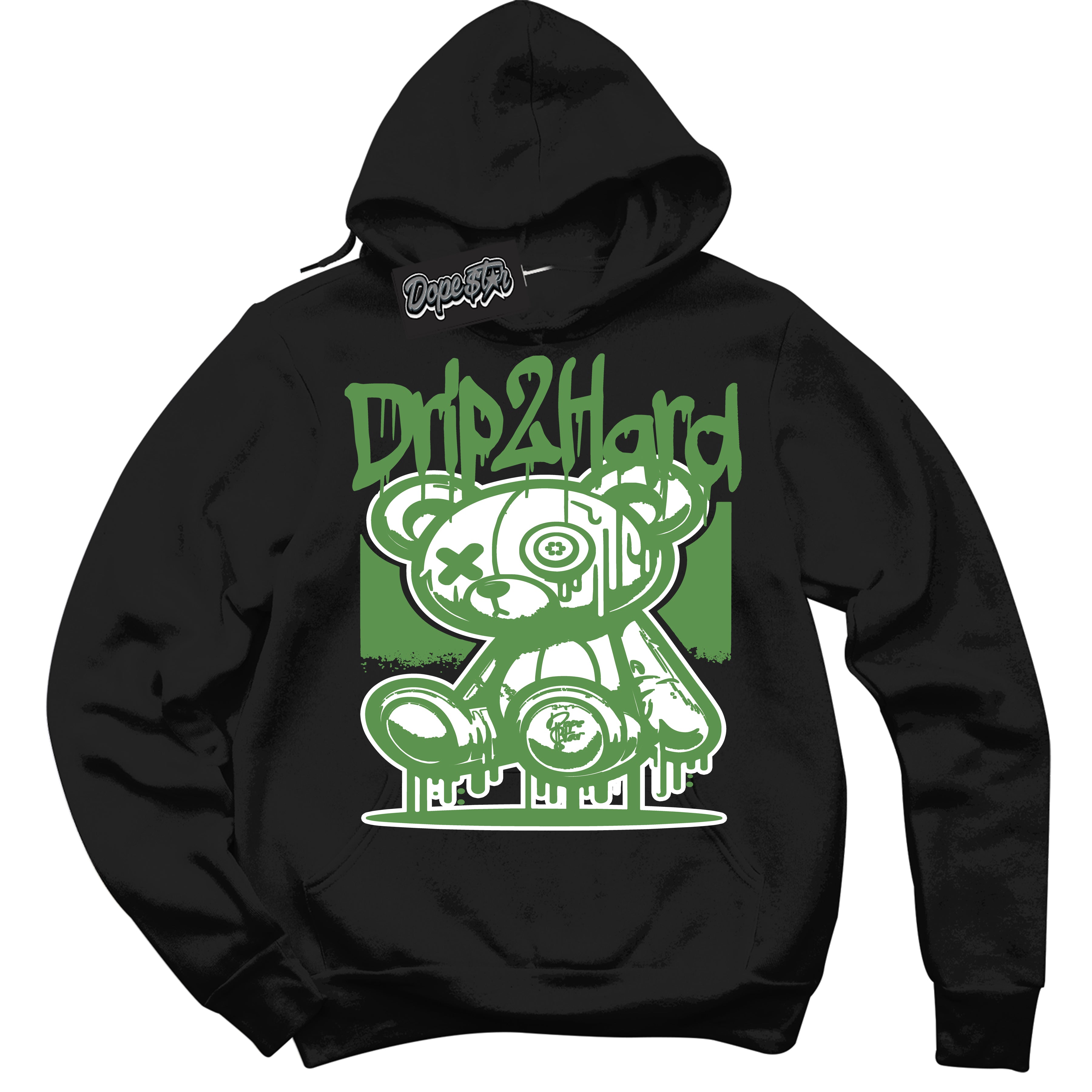 Cool Black Hoodie with “ Drip 2 Hard ”  design that Perfectly Matches Chlorophyll 1s Jordans.