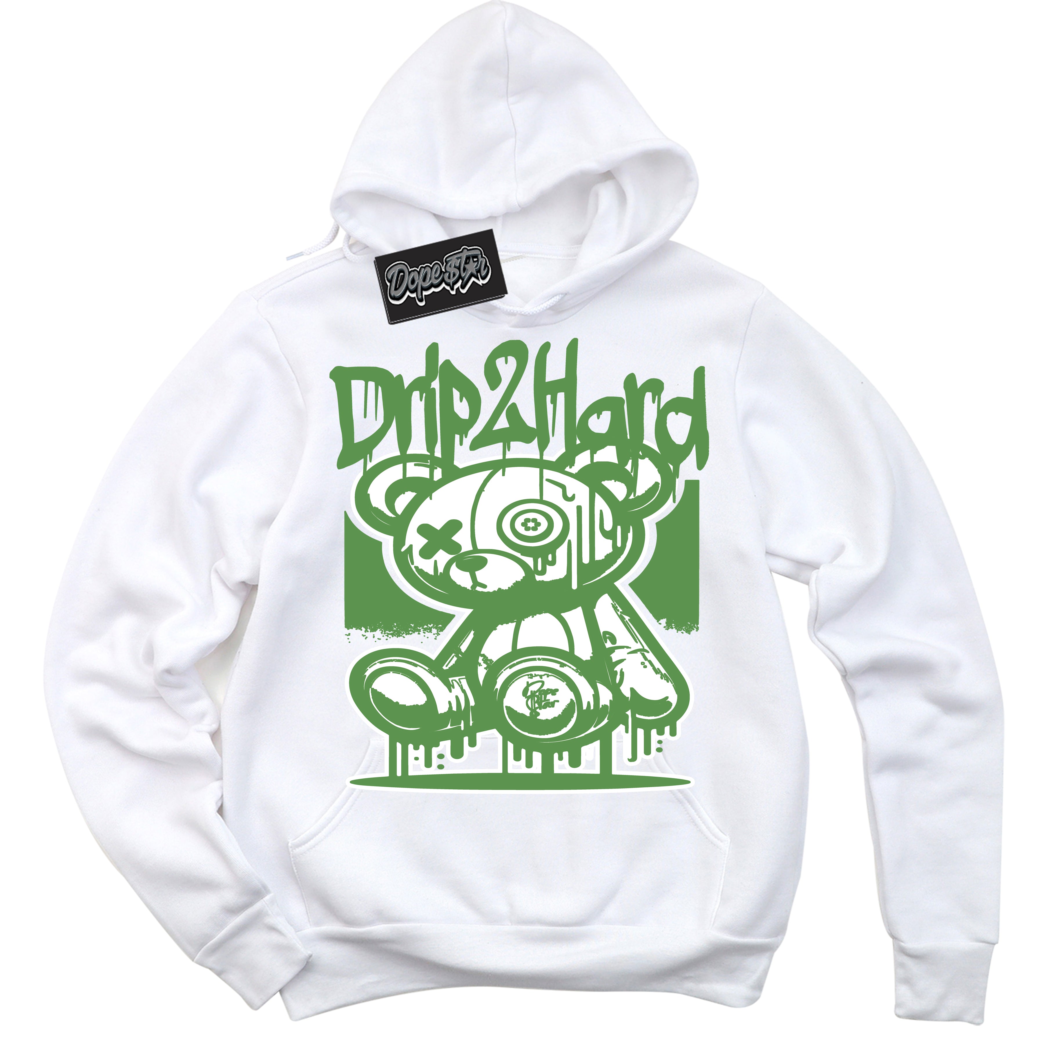 Cool White Hoodie with “ Drip 2 Hard ”  design that Perfectly Matches Chlorophyll 1s Jordans.