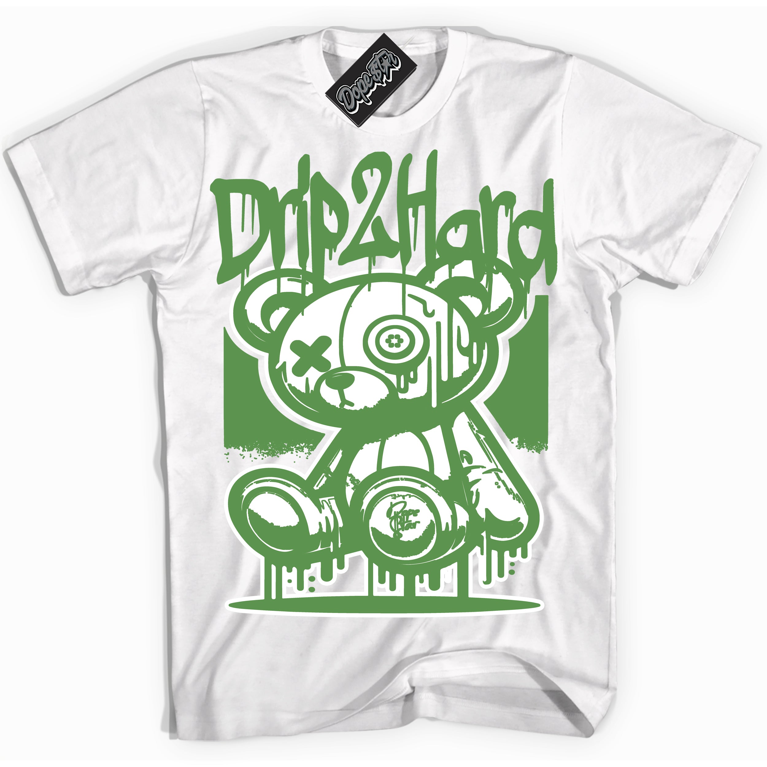 Cool White Shirt with “ Drip 2 Hard ” design that perfectly matches Chlorophyll 1s Jordans.