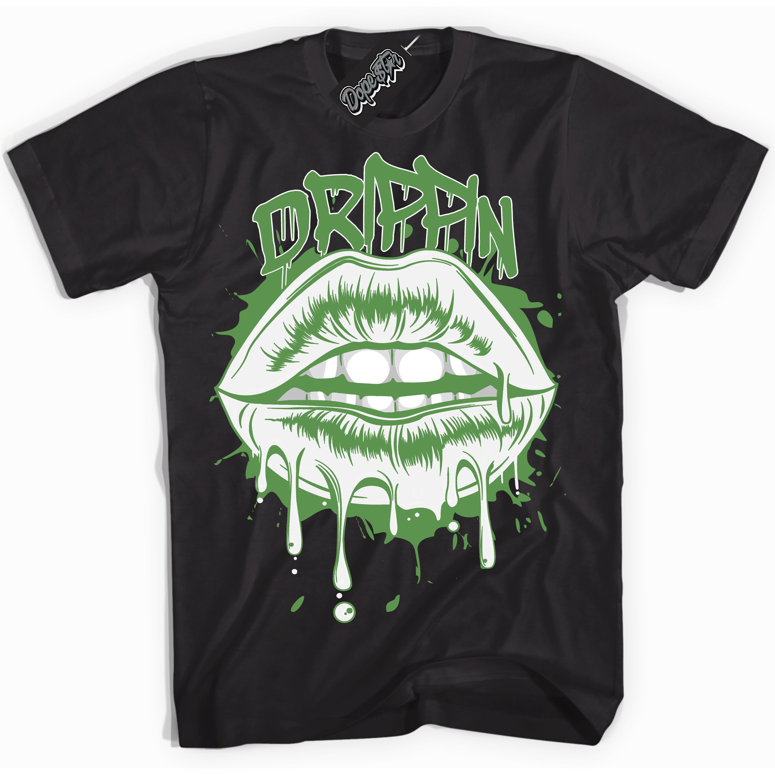 Cool Black Shirt with “ Drippin ” design that perfectly matches Chlorophyll 1s Jordans.