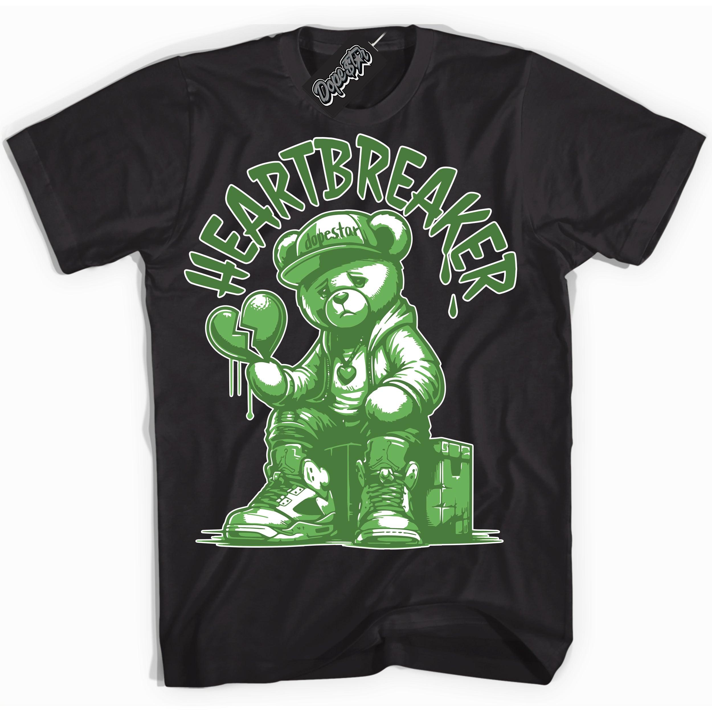 Cool Black Shirt with “ Heartbreaker Bear ” design that perfectly matches Chlorophyll 1s Jordans.