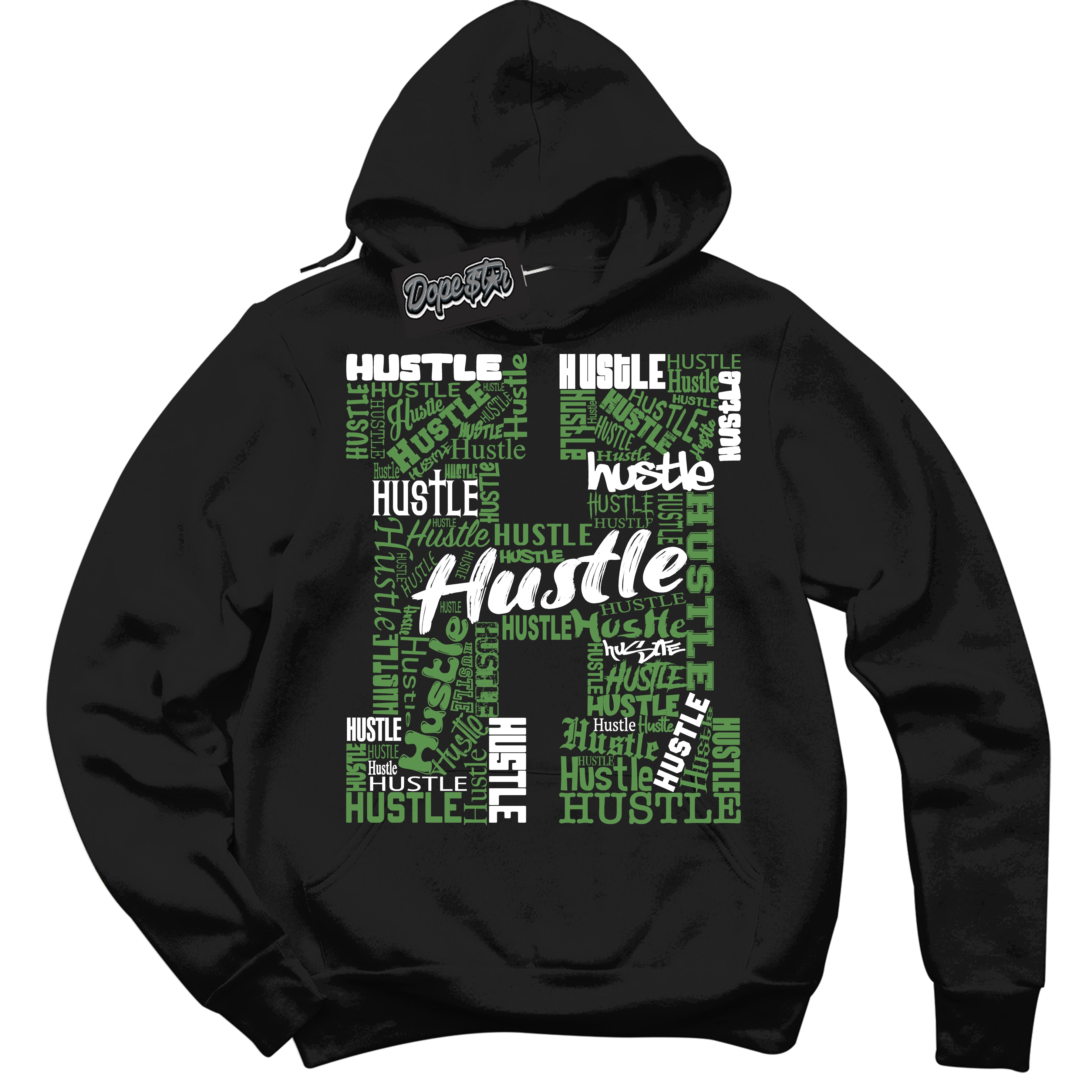 Cool Black Hoodie with “ Hustle H ”  design that Perfectly Matches Chlorophyll 1s Jordans.