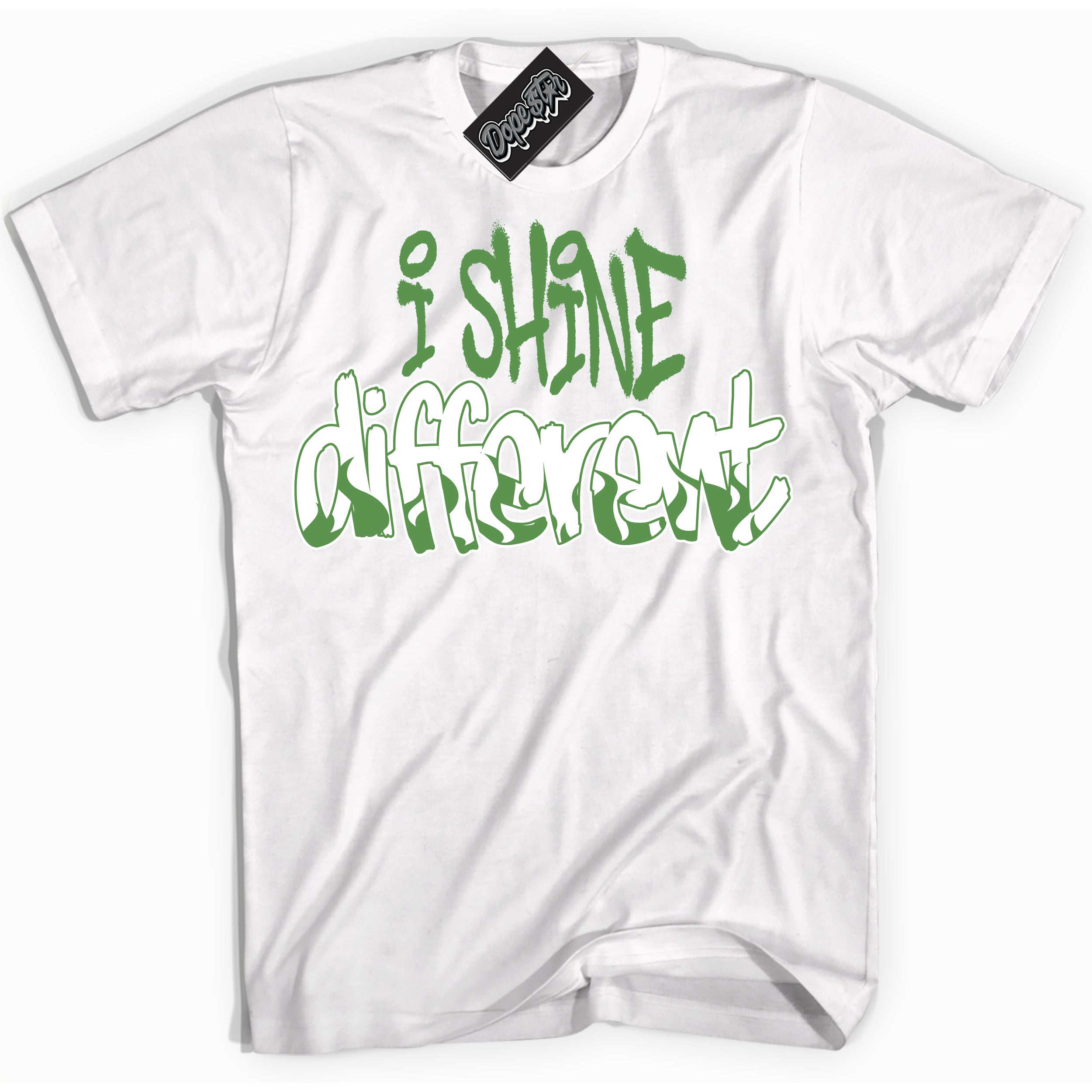 Cool White Shirt with “ I Shine Different ” design that perfectly matches Chlorophyll 1s Jordans.