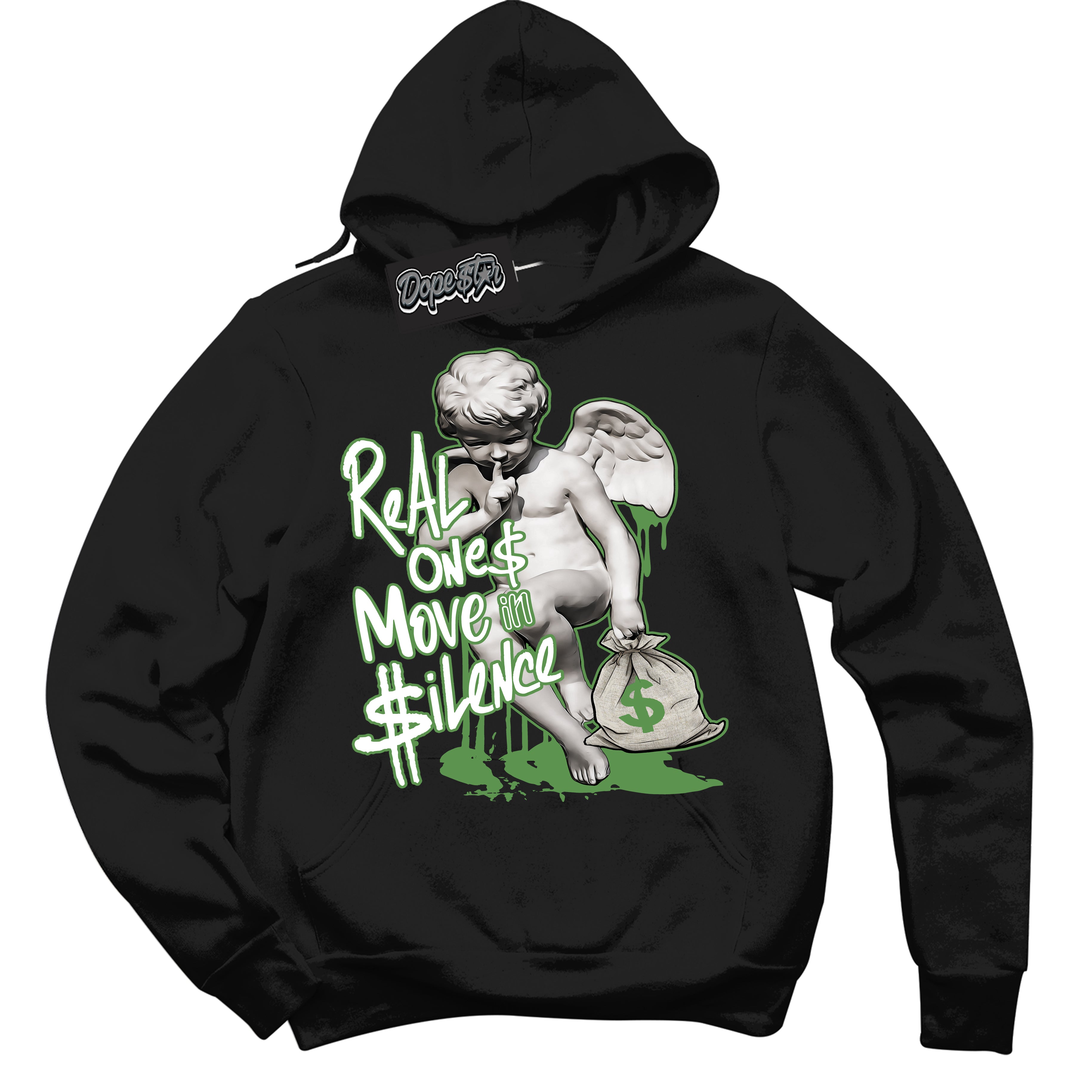 Cool Black Hoodie with “ Real Ones Cherub ”  design that Perfectly Matches Chlorophyll 1s Jordans.