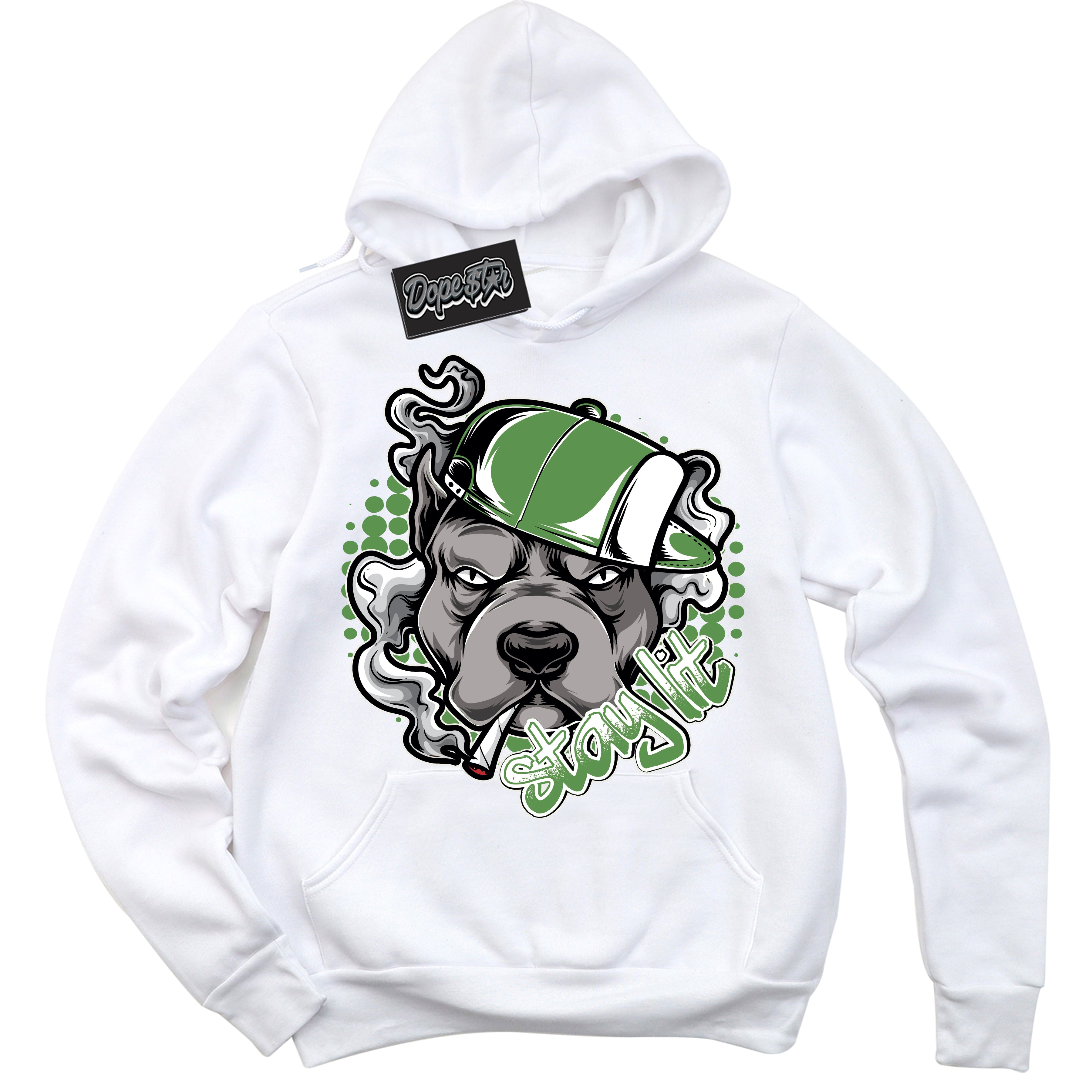 Cool White Hoodie with “ Stay Lit ”  design that Perfectly Matches Chlorophyll 1s Jordans.