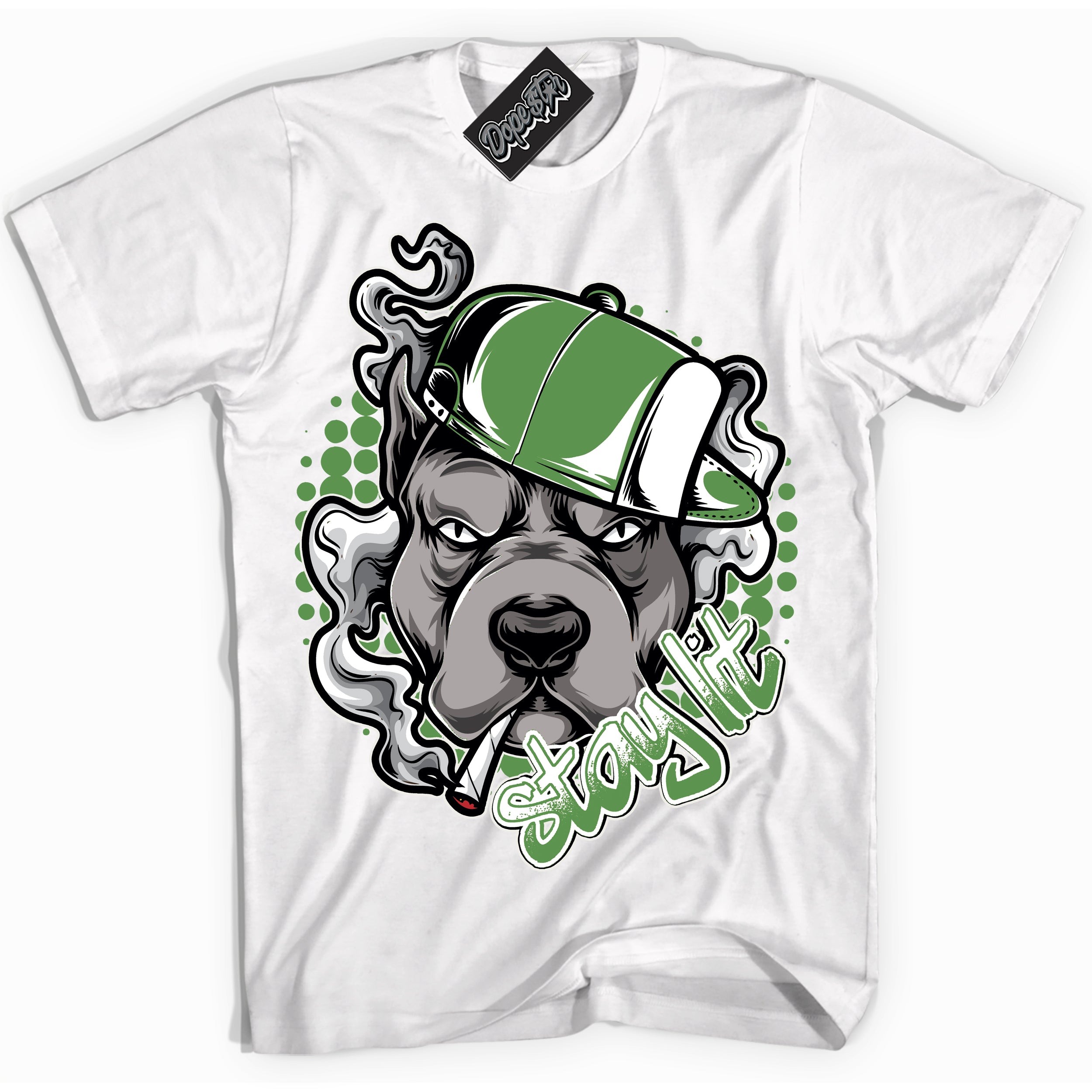 Cool White Shirt with “ Stay Lit ” design that perfectly matches Chlorophyll 1s Jordans.