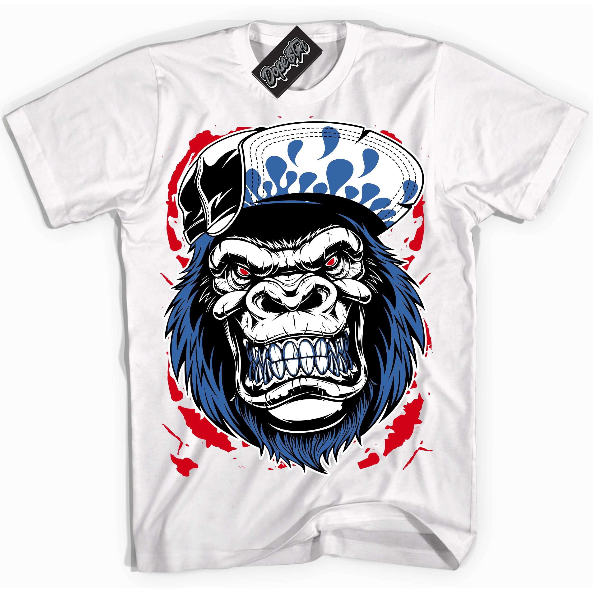 Cool Black Shirt with “ Gorilla Beast” design that perfectly matches Industrial Blue Sashiko 1s Sneakers.