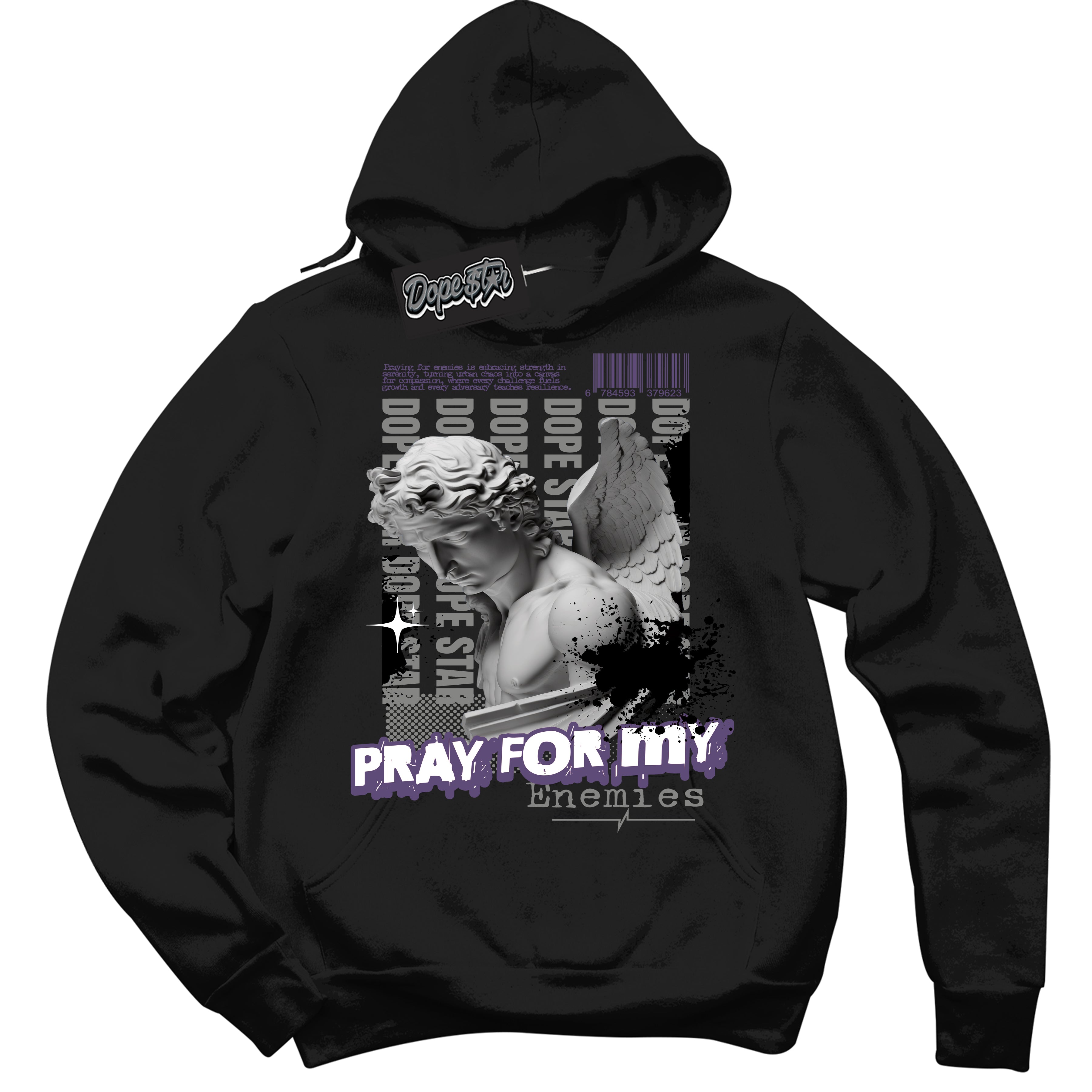 Cool Black Hoodie with “ Pray Enemies ”  design that Perfectly Matches Punk Rock 1s Sneakers.