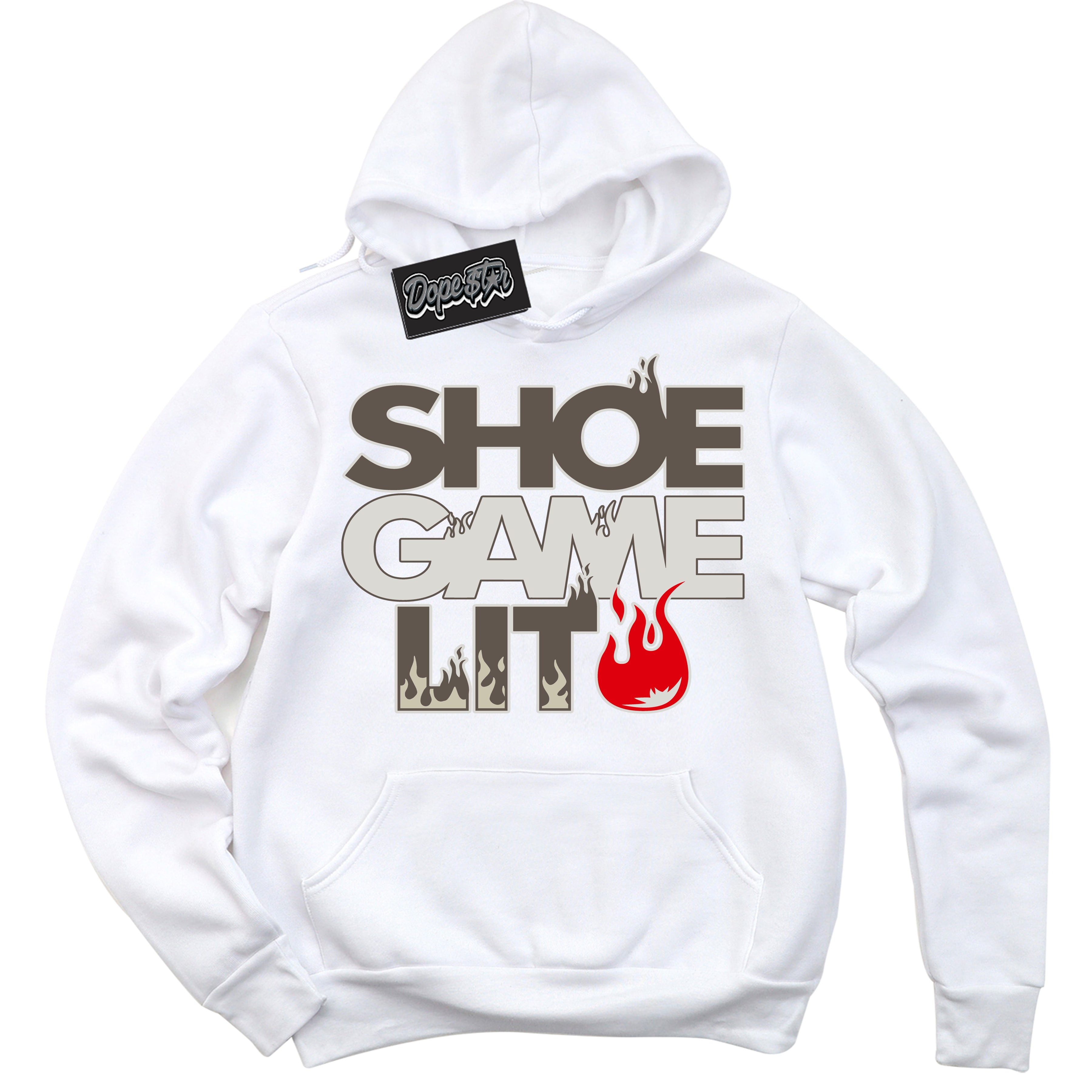 Cool White Hoodie with “ Shoe Game Lit '' design that Perfectly Matches  Reverse Mocha 1s Sneakers.