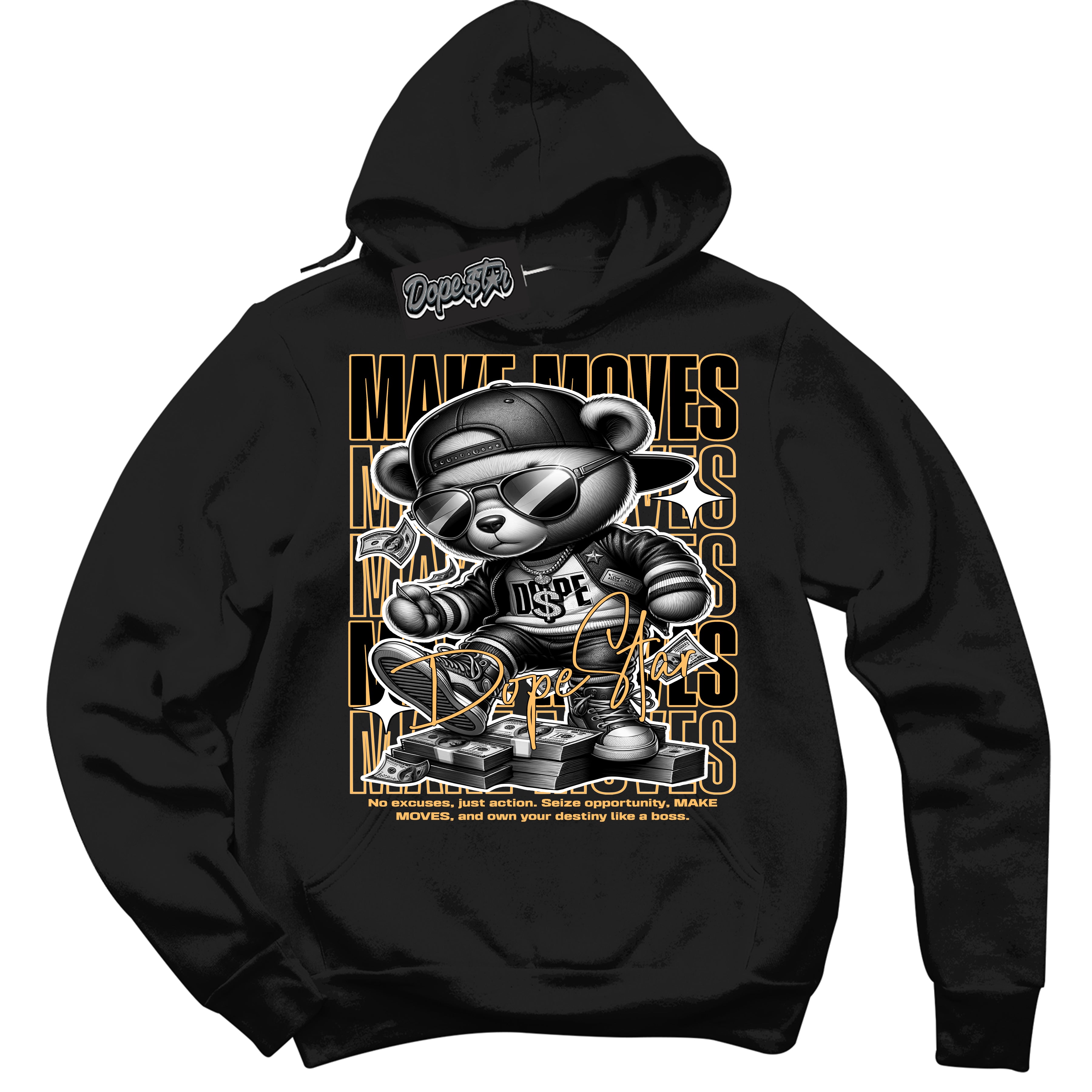 Cool Black Hoodie with “ Makin Moves ”  design that Perfectly Matches Yellow Ochre 1s Sneakers.