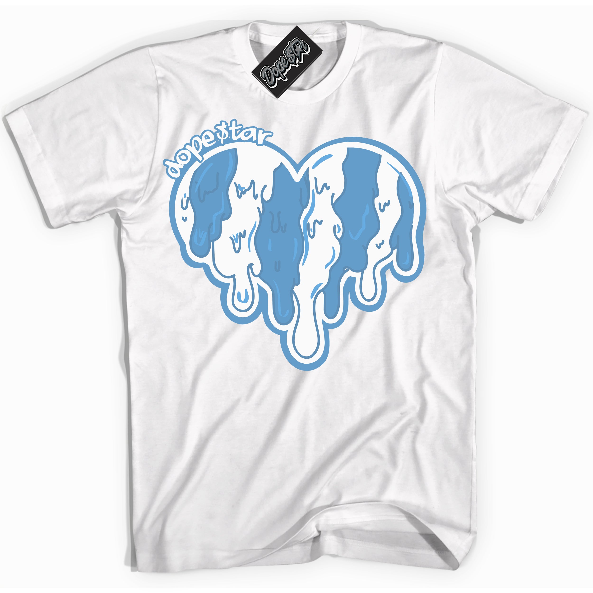 AJ1 Mid Legend Blue ‘Melting Heart’ – White Streetwear T-Shirt | Sneaker Matching shirt for AJ1 Mid Legend Blue | Men's and Women's Streetwear Graphic Tee by Sneaker Shirts Outlet.