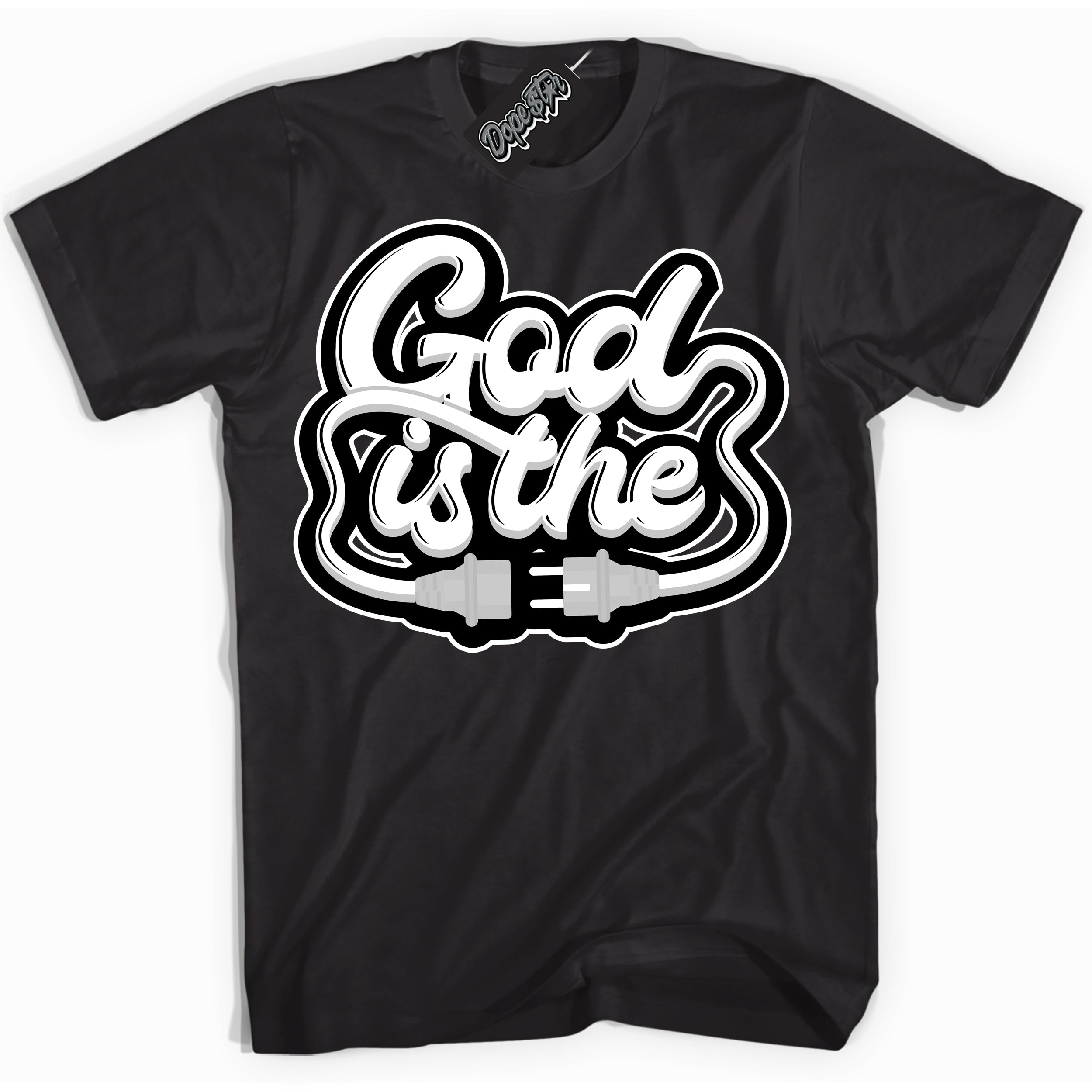 AJ1 Mid Off Noir Toe ‘God Is The’ – Black Streetwear T-Shirt | Sneaker Matching shirt for AJ1 Mid Off Noir Toe | Men's and Women's Streetwear Graphic Tee by Sneaker Shirts Outlet.