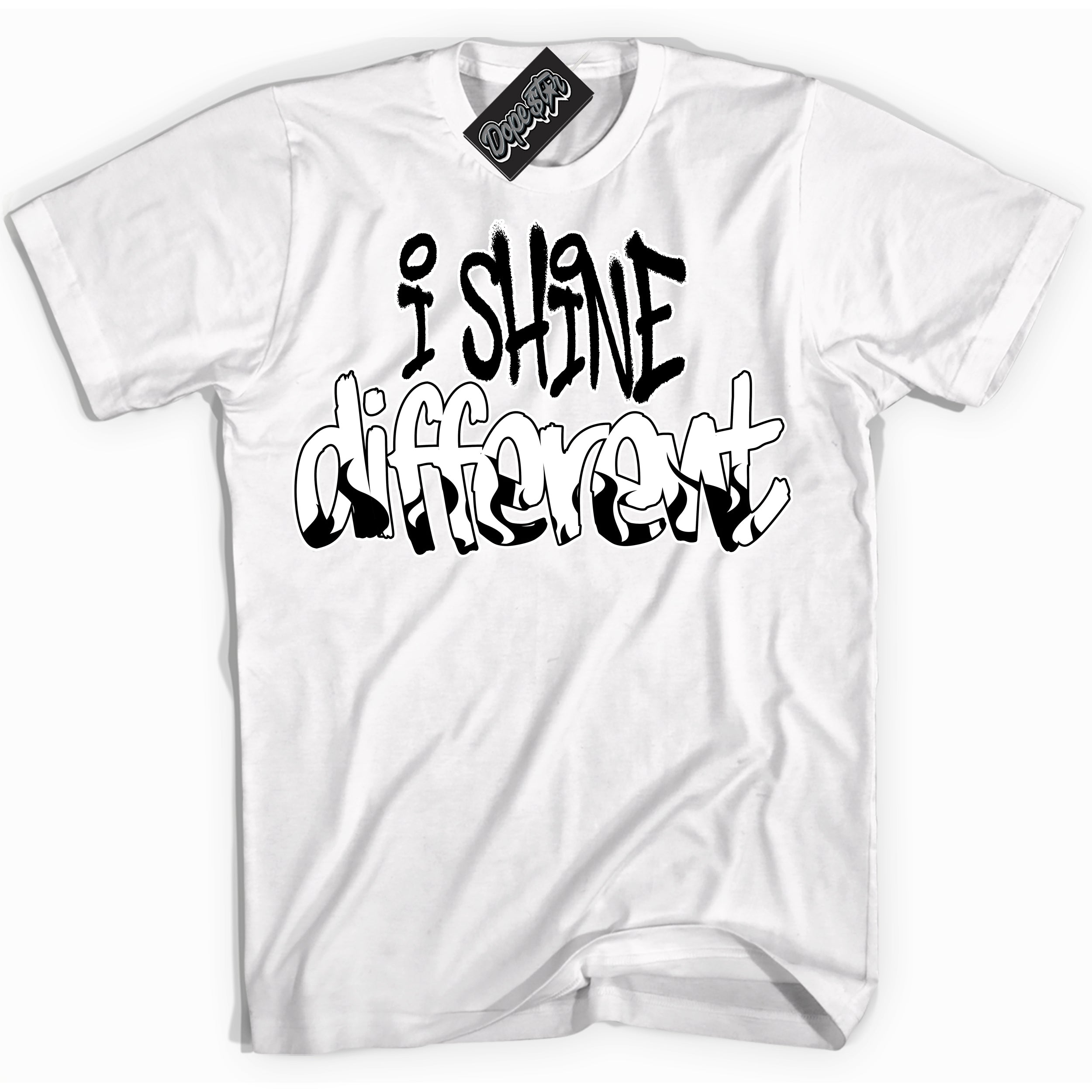 AJ1 Mid Off Noir Toe ‘I Shine Different’ – White Streetwear T-Shirt | Sneaker Matching shirt for AJ1 Mid Off Noir Toe | Men's and Women's Streetwear Graphic Tee by Sneaker Shirts Outlet.