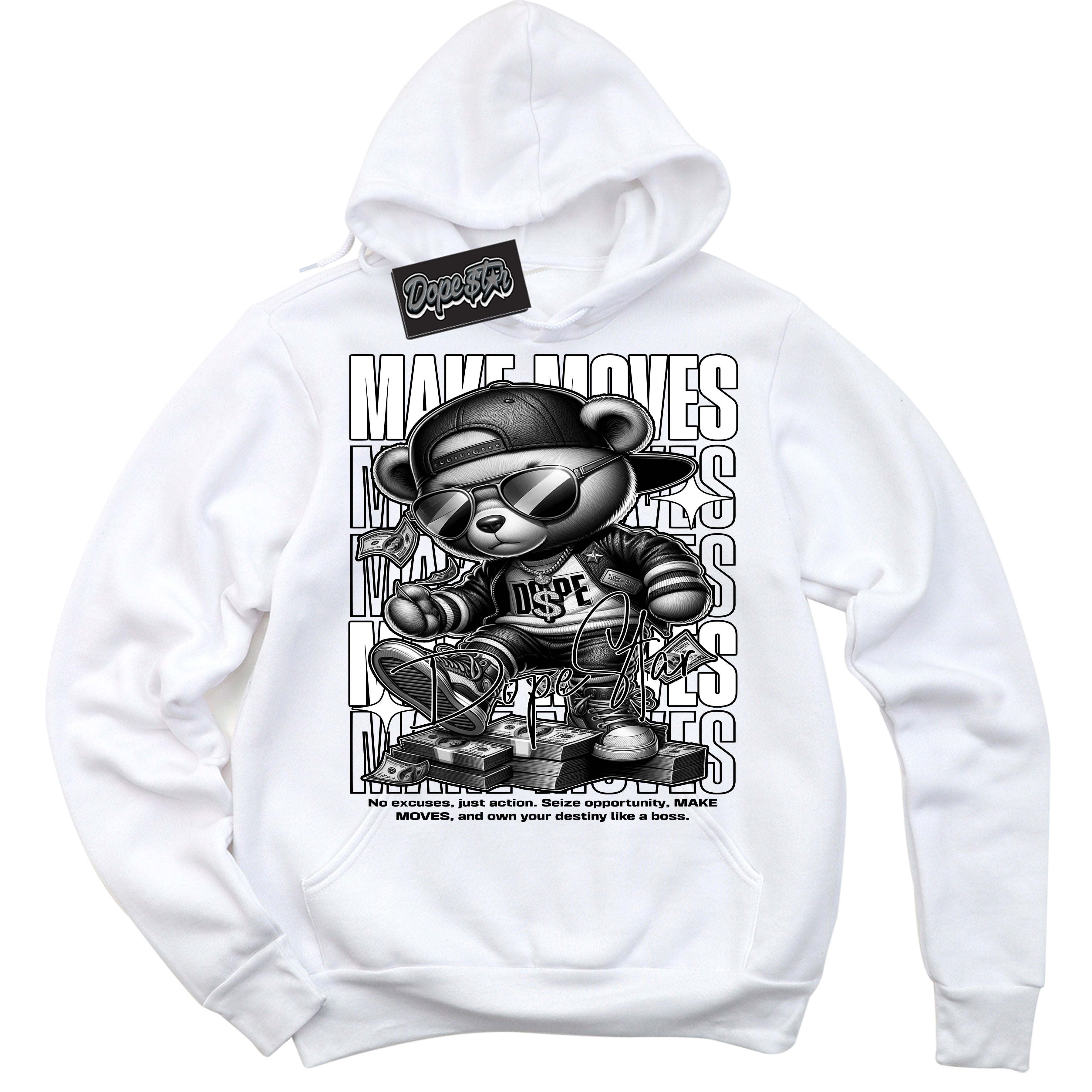 AJ1 Mid Off Noir Toe ‘Make Moves’ – White Streetwear Hoodie | Sneaker Matching sweatshirt for AJ1 Mid Off Noir Toe | Men's and Women's Streetwear Graphic Hoodie by Sneaker Shirts Outlet.