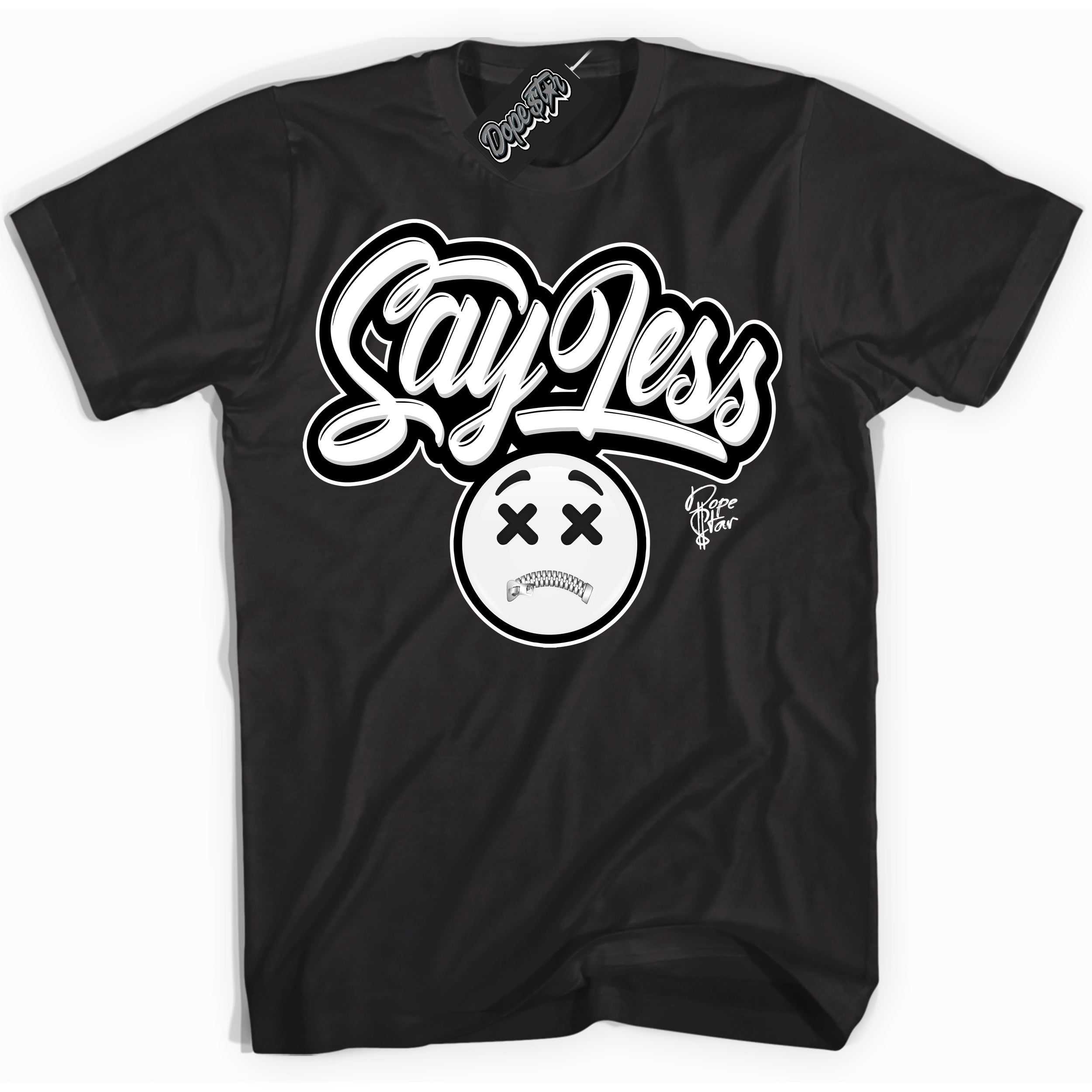 AJ1 Mid Off Noir Toe ‘Say Less’ – Black Streetwear T-Shirt | Sneaker Matching shirt for AJ1 Mid Off Noir Toe | Men's and Women's Streetwear Graphic Tee by Sneaker Shirts Outlet.