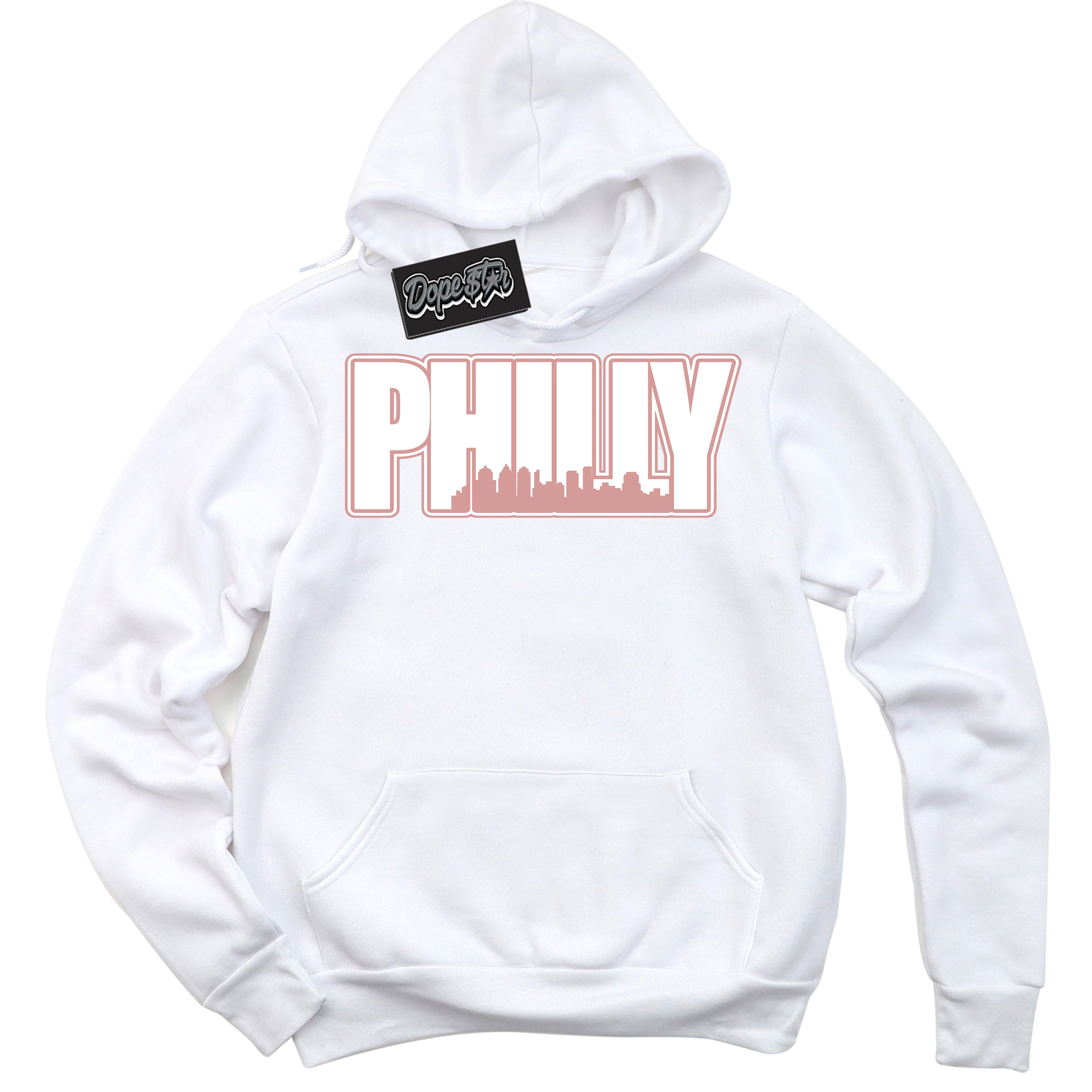 Cool White Hoodie with “Philly” design that Perfectly Matches Legend Pink 1s Jordans.
