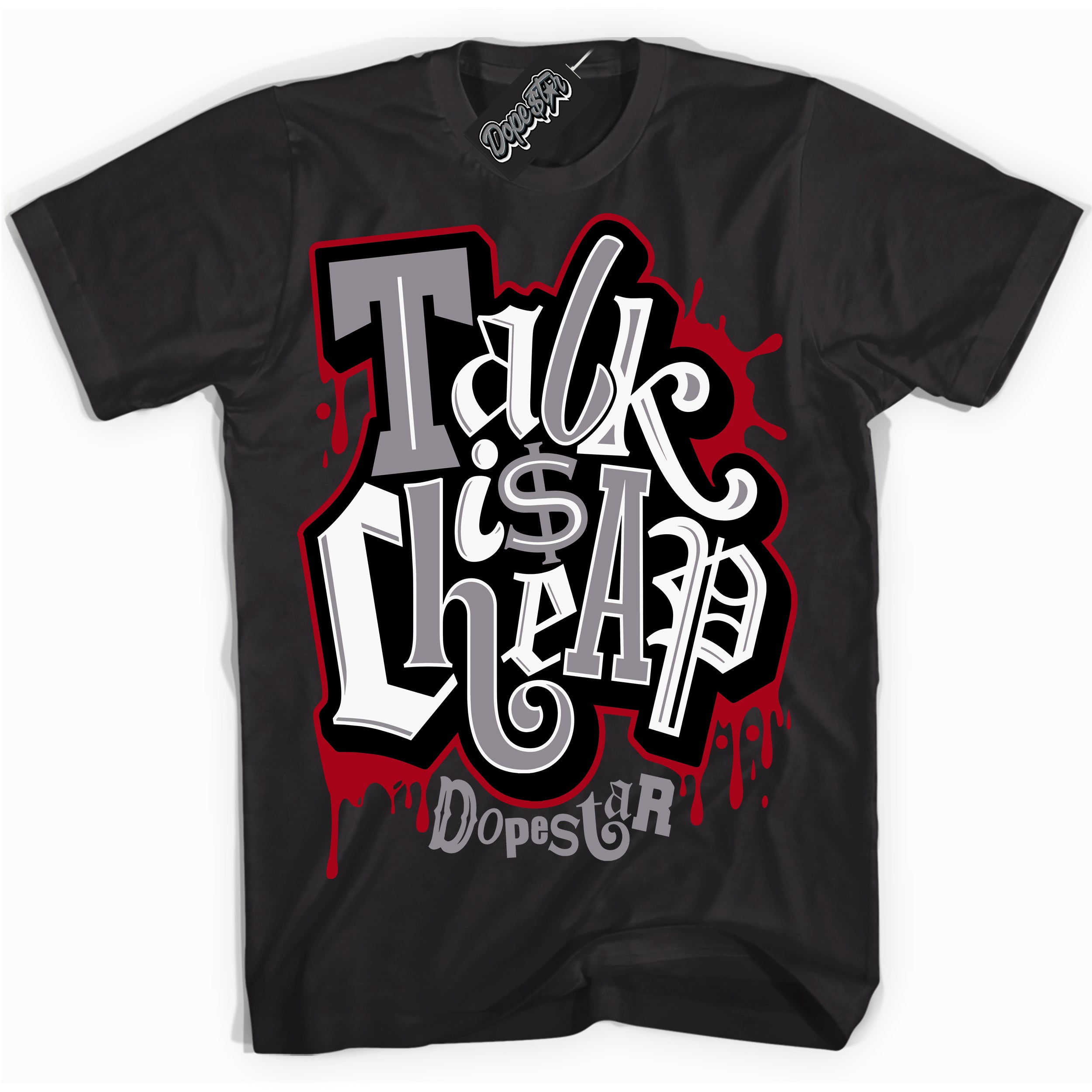 Cool Black Shirt with “ Talk Is Cheap” design that perfectly matches Bred Shadow 1s Sneakers.