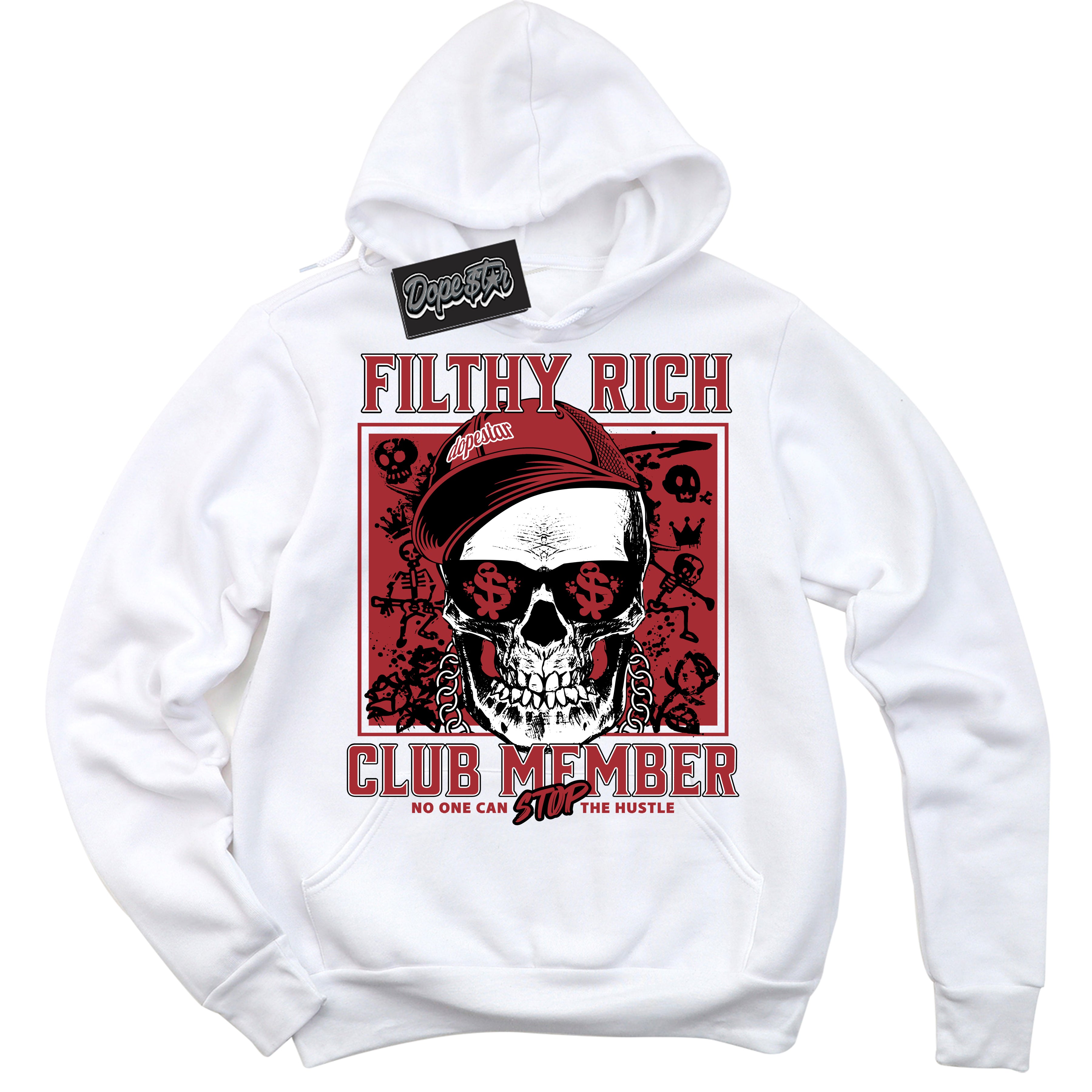 AJ1 Retro High '85 OG Bred ‘Filthy Rich – White Streetwear Hoodie | Sneaker Matching sweatshirt for AJ1 Retro High '85 OG Bred | Men's and Women's Streetwear Graphic Hoodie by Sneaker Shirts Outlet