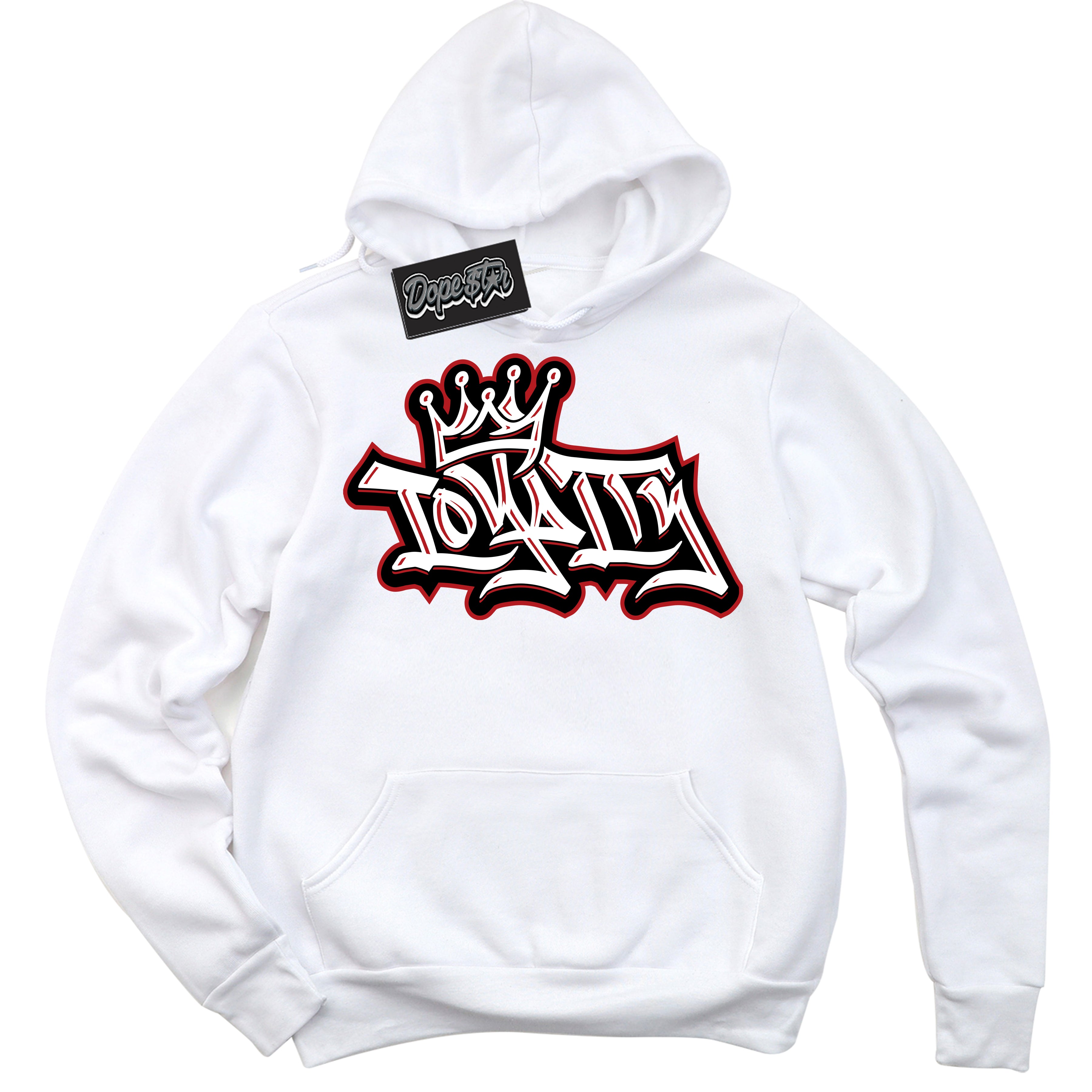AJ1 Retro High '85 OG Bred ‘Loyalty Crown’ – White Streetwear Hoodie | Sneaker Matching sweatshirt for AJ1 Retro High '85 OG Bred | Men's and Women's Streetwear Graphic Hoodie by Sneaker Shirts Outlet