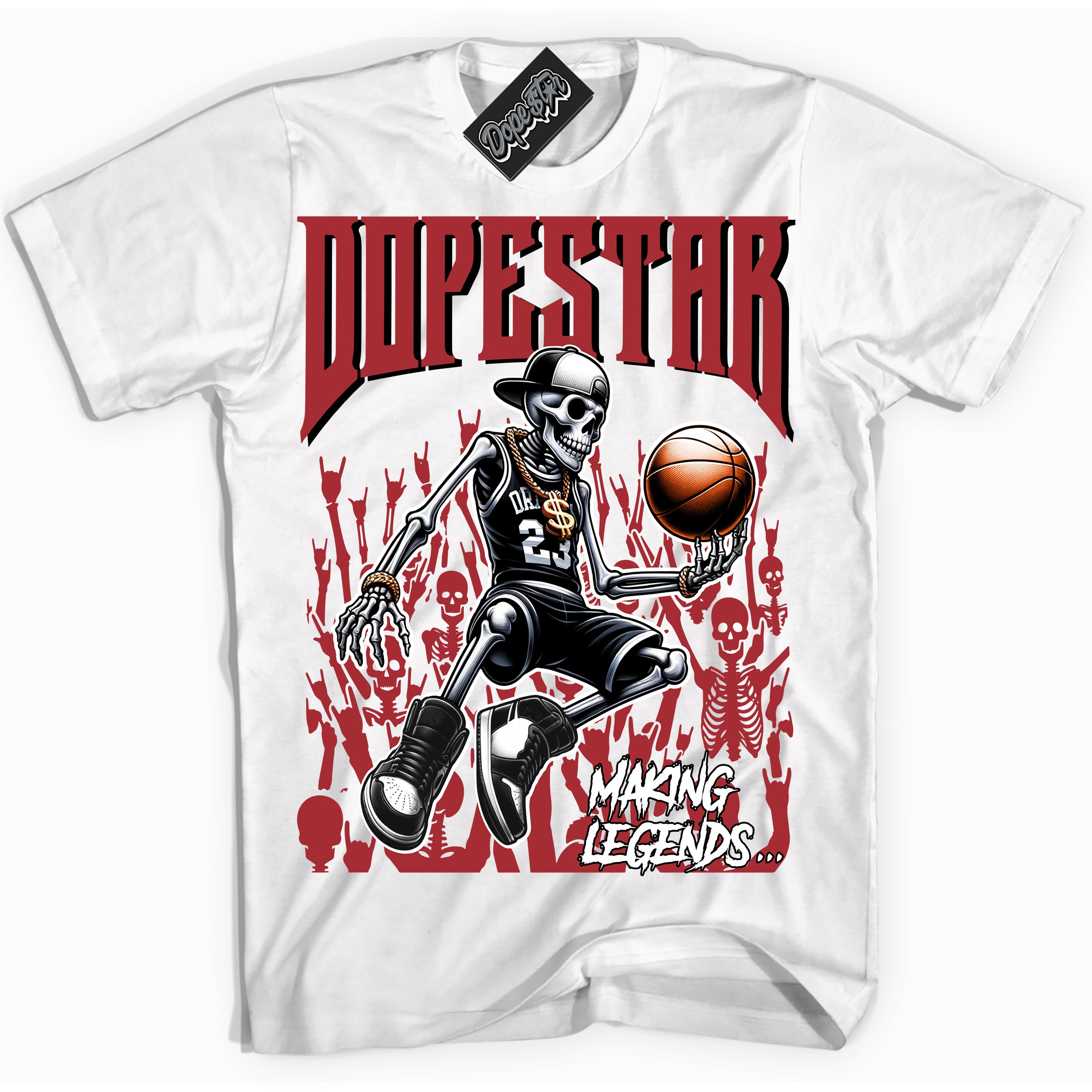 AJ1 Retro High '85 OG Bred ‘Making Legends’ – White Streetwear T-Shirt | Sneaker Matching shirt for AJ1 Retro High '85 OG Bred | Men's and Women's Streetwear Graphic Tee by Sneaker Shirts Outlet.