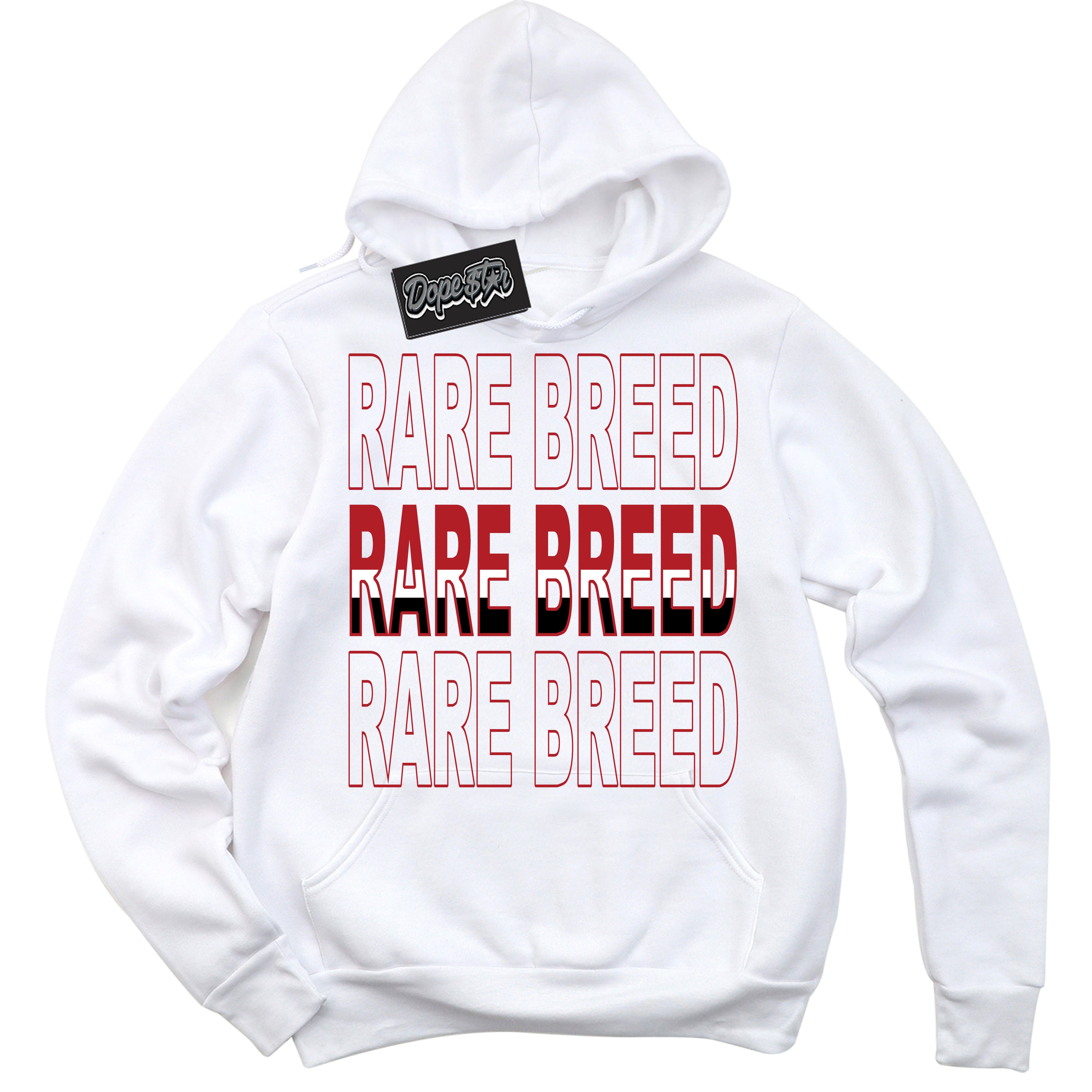 AJ1 Retro High '85 OG Bred ‘Rare Breed’ – White Streetwear Hoodie | Sneaker Matching sweatshirt for AJ1 Retro High '85 OG Bred | Men's and Women's Streetwear Graphic Hoodie by Sneaker Shirts Outlet
