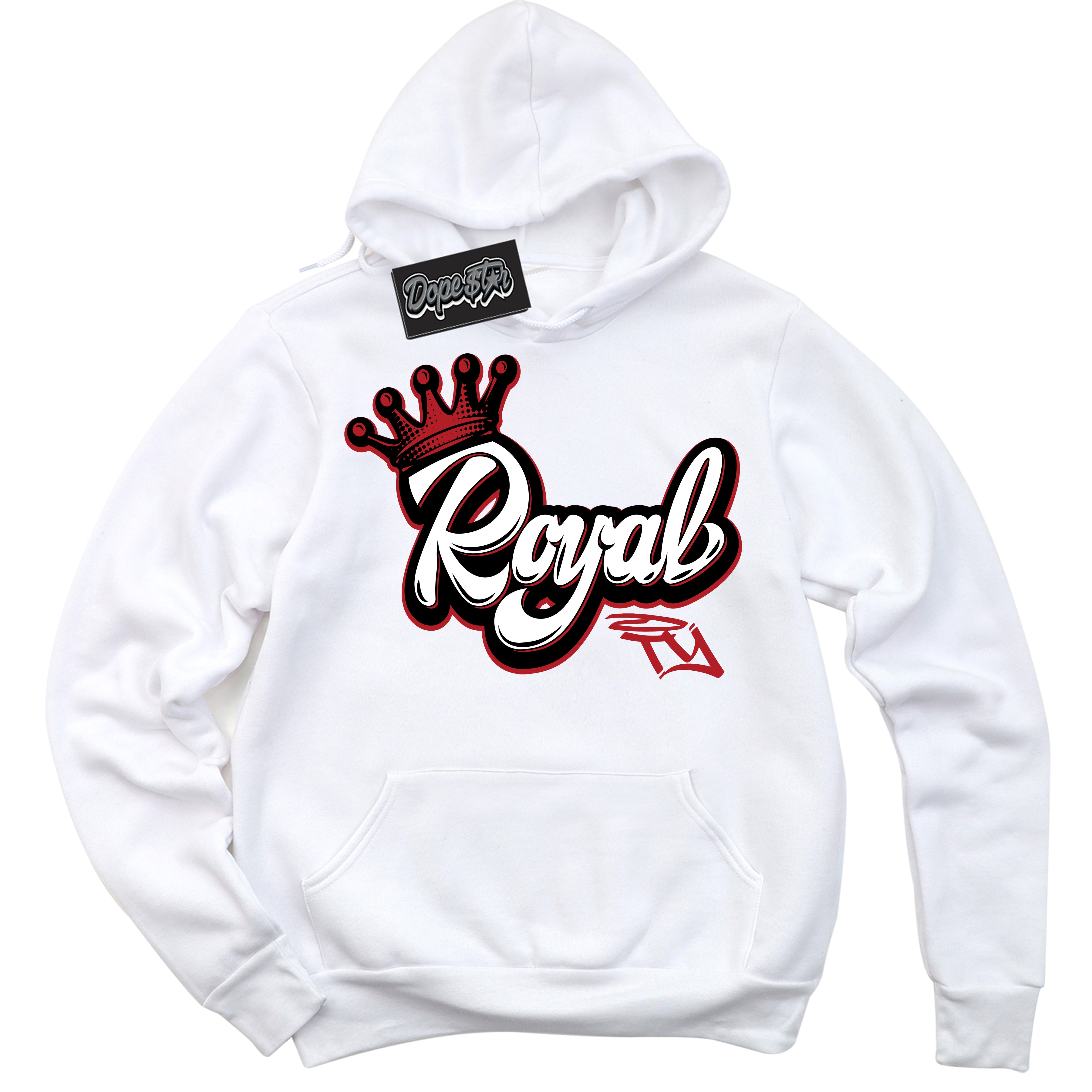 AJ1 Retro High '85 OG Bred ‘Royalty’ – White Streetwear Hoodie | Sneaker Matching sweatshirt for AJ1 Retro High '85 OG Bred | Men's and Women's Streetwear Graphic Hoodie by Sneaker Shirts Outlet