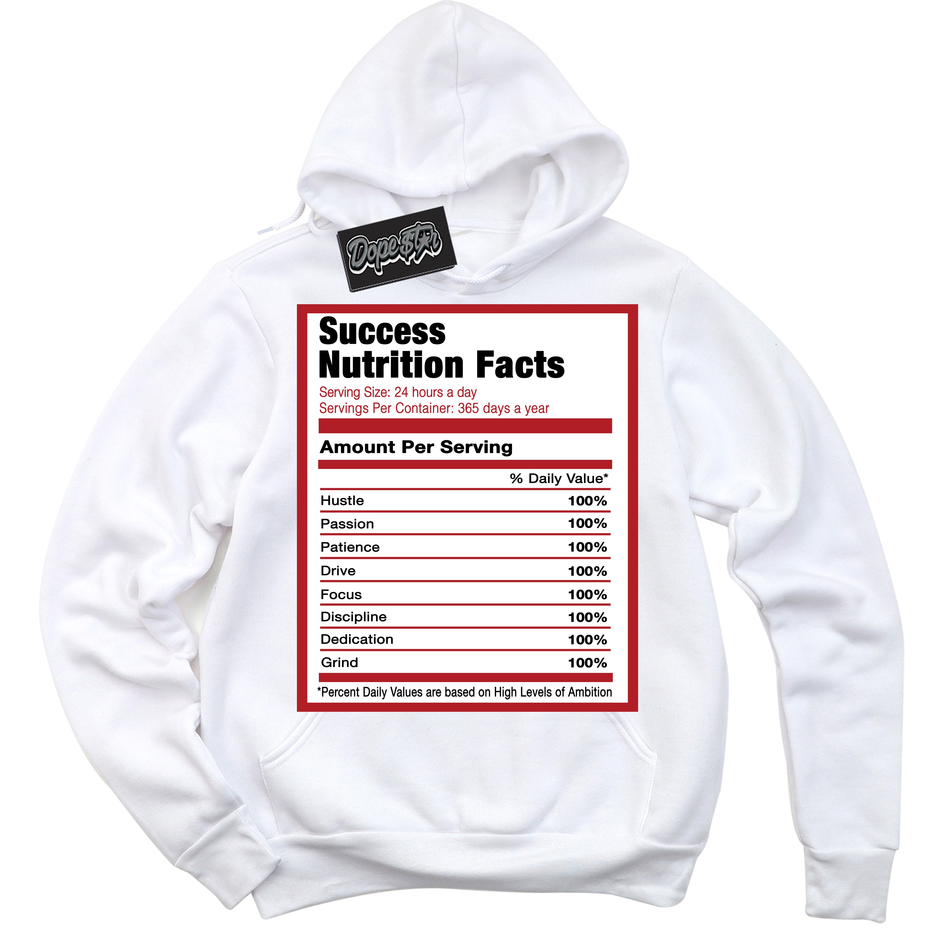 AJ1 Retro High '85 OG Bred ‘Success Nutrition – White Streetwear Hoodie | Sneaker Matching sweatshirt for AJ1 Retro High '85 OG Bred | Men's and Women's Streetwear Graphic Hoodie by Sneaker Shirts Outlet