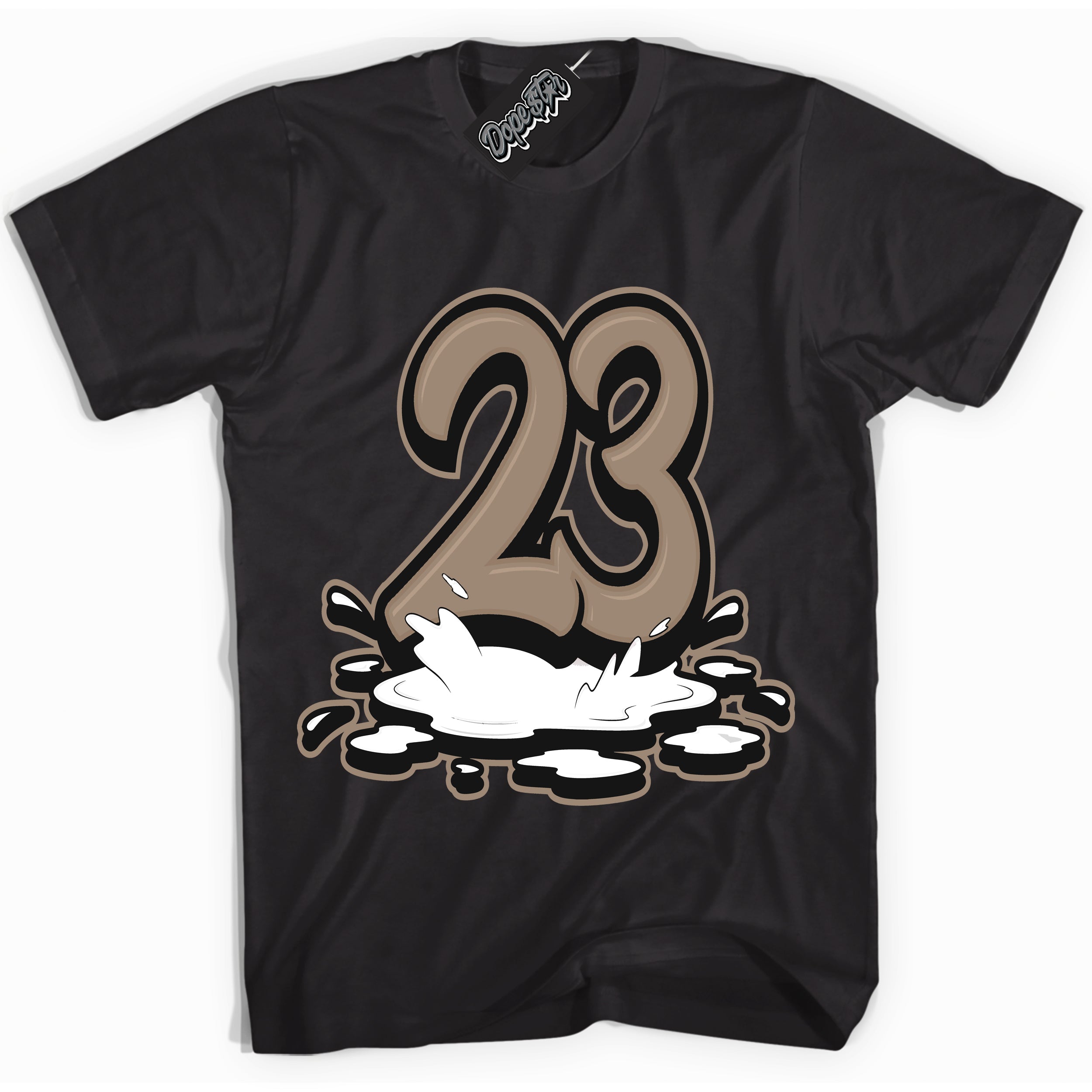 Cool Black Shirt with “ 23 Melting ” design that perfectly matches Latte 1s Sneakers.