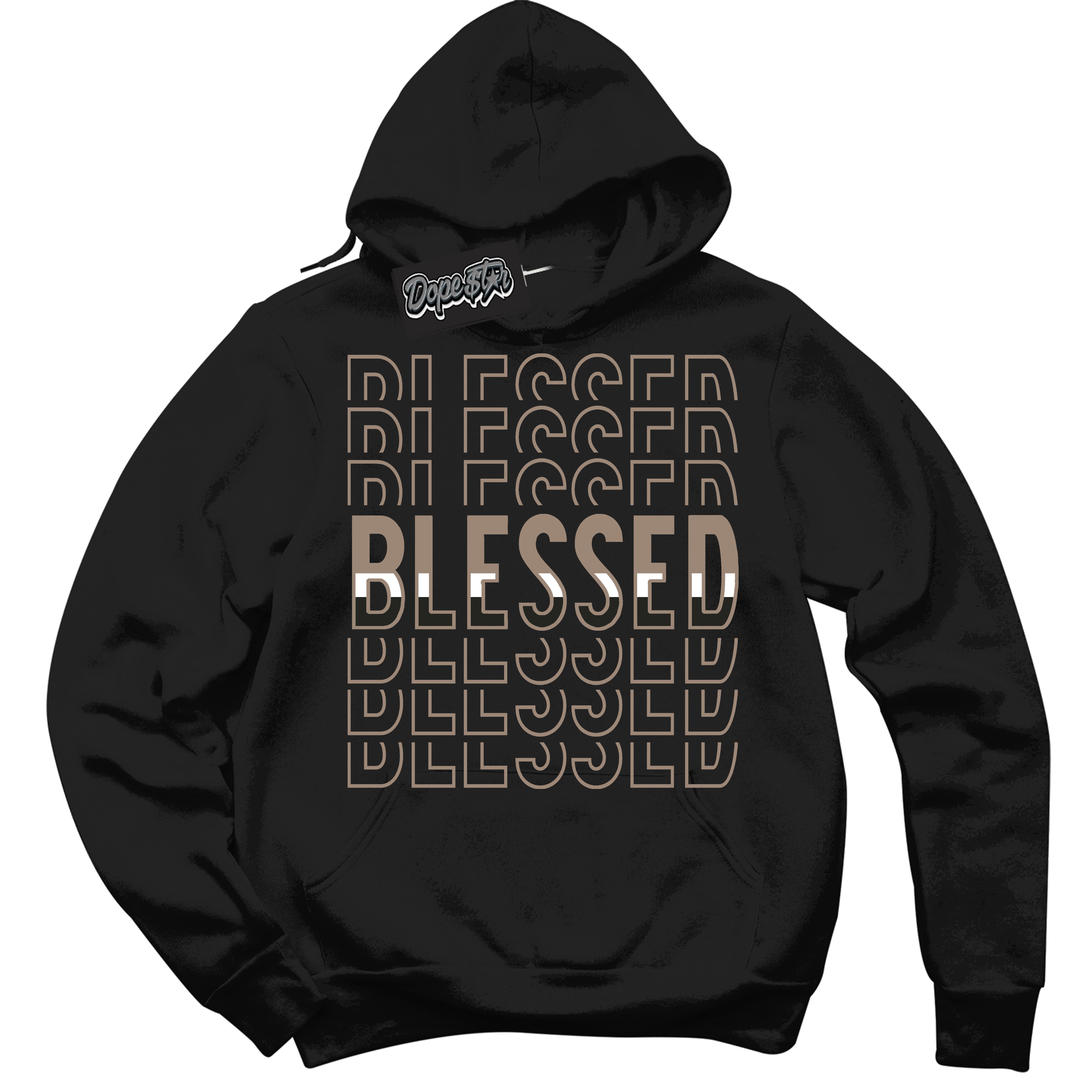 Cool Black Hoodie with “ Blessed Stacked ” design that Perfectly Matches Latte 1s Sneakers.